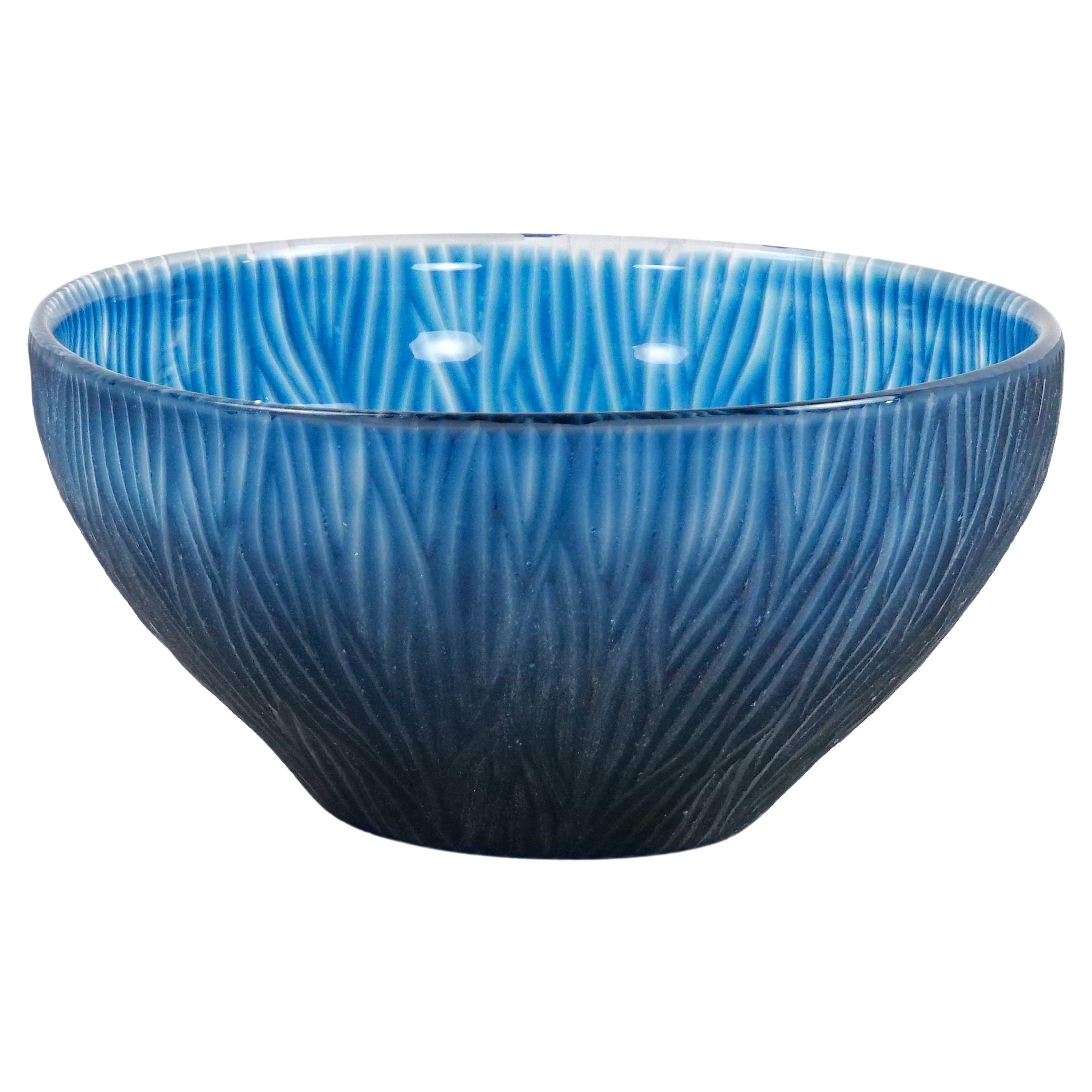  20th Century Blue Glass Centerpiece Bowl by Giampaolo Murano Italy For Sale