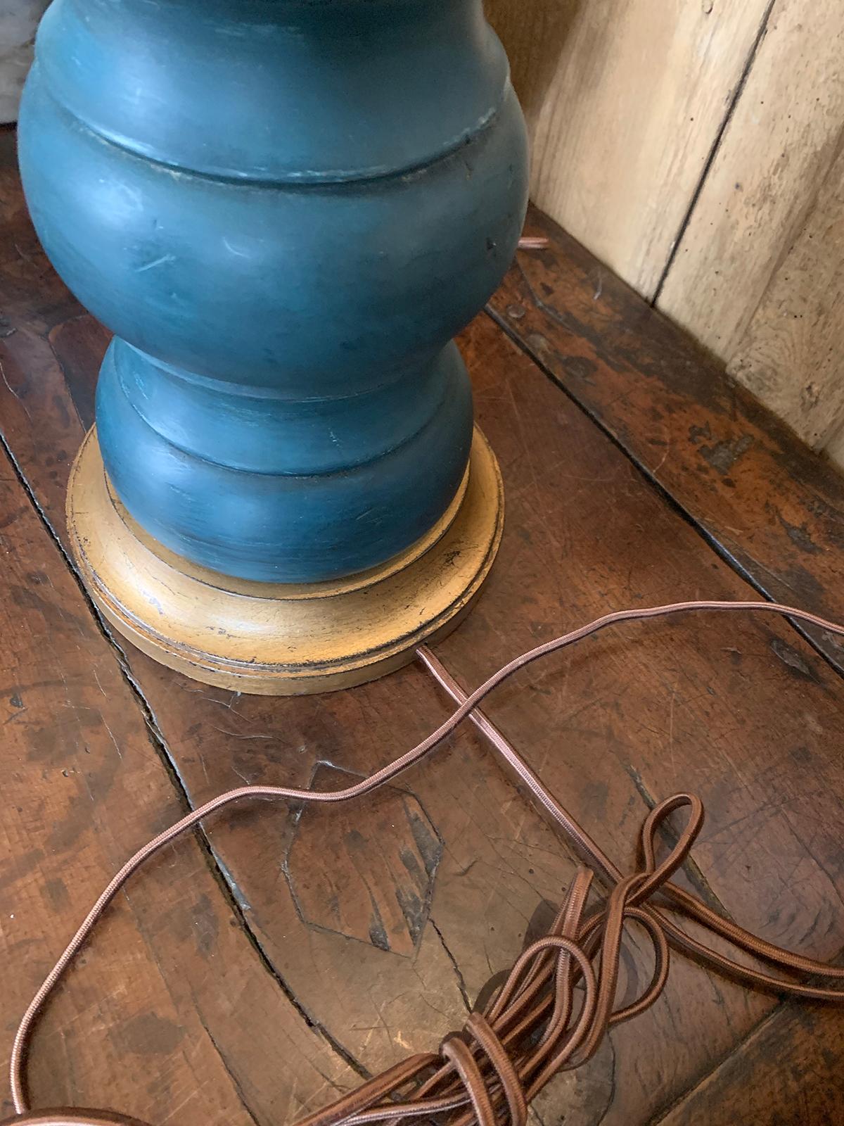 20th Century Blue Hand Painted Wood Lamp on Custom Gilt Base 6