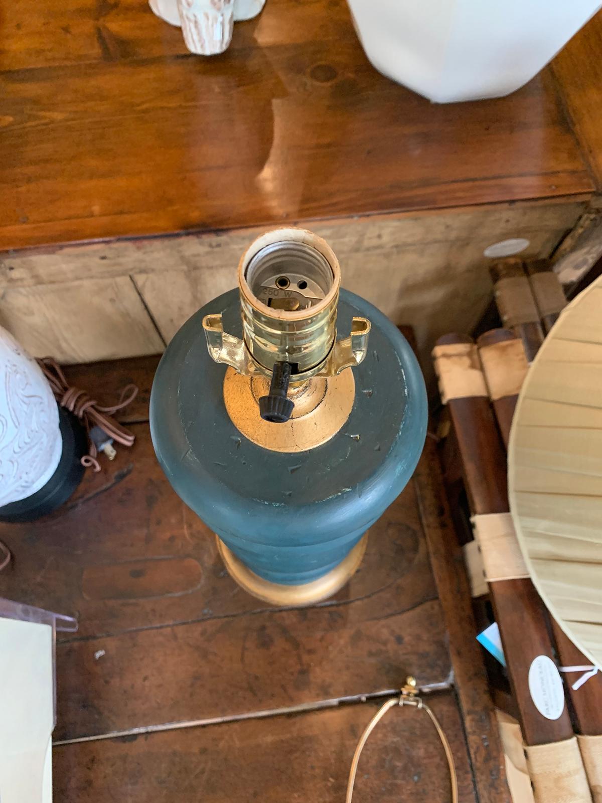 20th Century Blue Hand Painted Wood Lamp on Custom Gilt Base 7