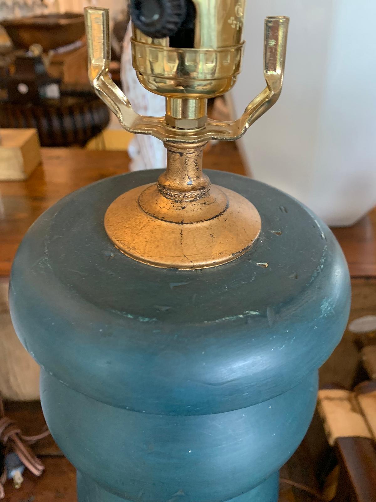 20th Century Blue Hand Painted Wood Lamp on Custom Gilt Base 1