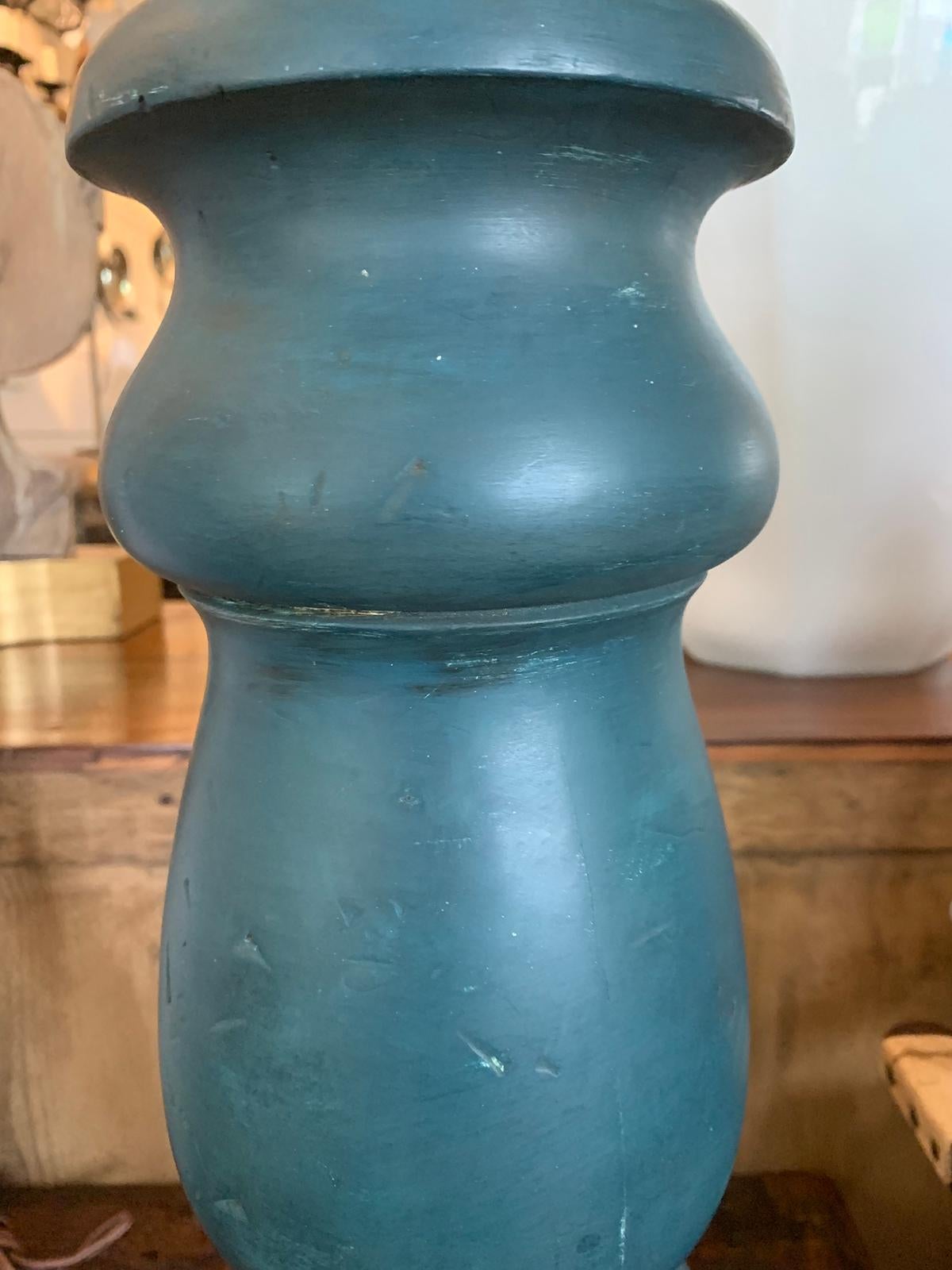 20th Century Blue Hand Painted Wood Lamp on Custom Gilt Base 2