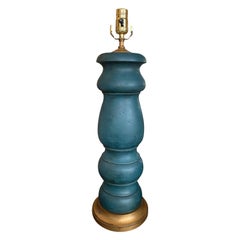 20th Century Blue Hand Painted Wood Lamp on Custom Gilt Base