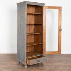 20th Century Blue Painted Narrow Cabinet Bookcase, Hungary