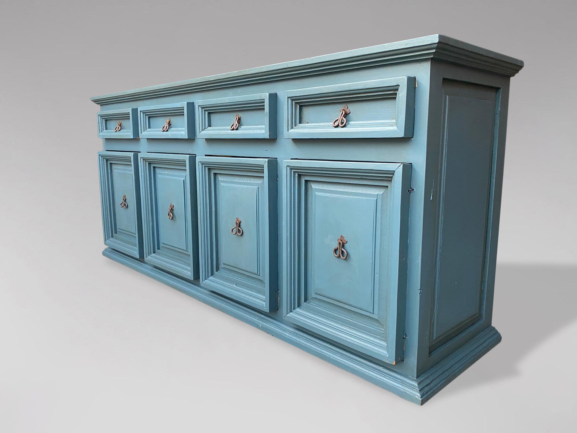 20th Century Blue Painted Pine Dresser Base or Enfilade In Good Condition For Sale In Petworth,West Sussex, GB
