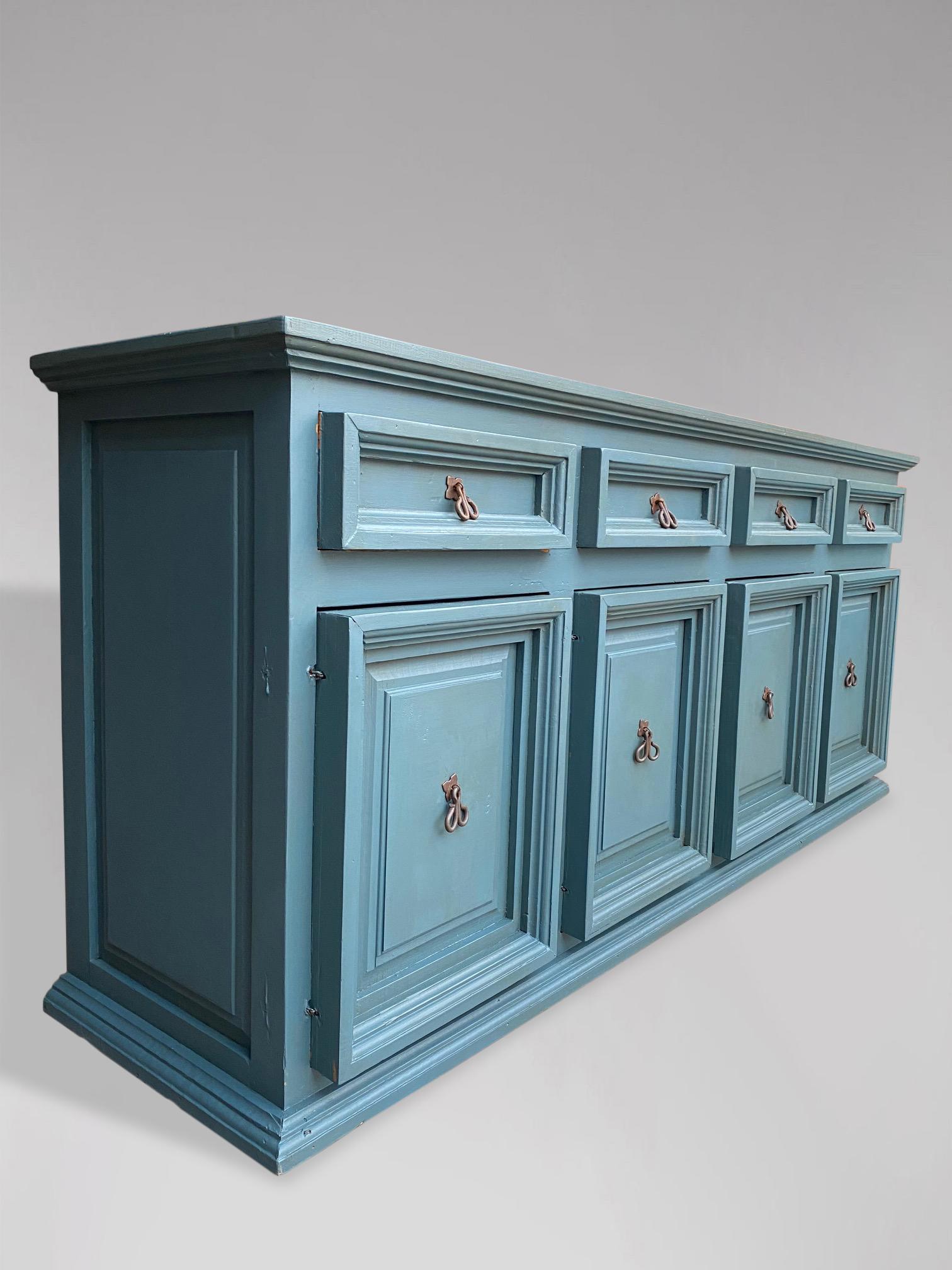 Mid-20th Century 20th Century Blue Painted Pine Dresser Base or Enfilade For Sale