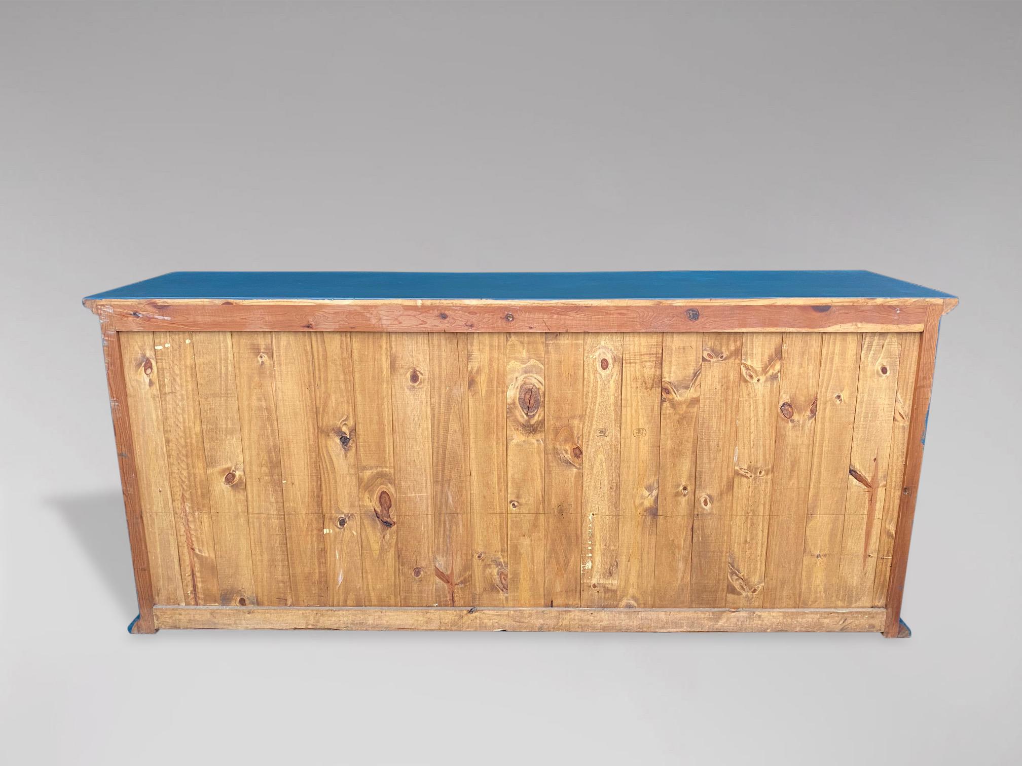 20th Century Blue Painted Pine Dresser Base or Enfilade For Sale 1