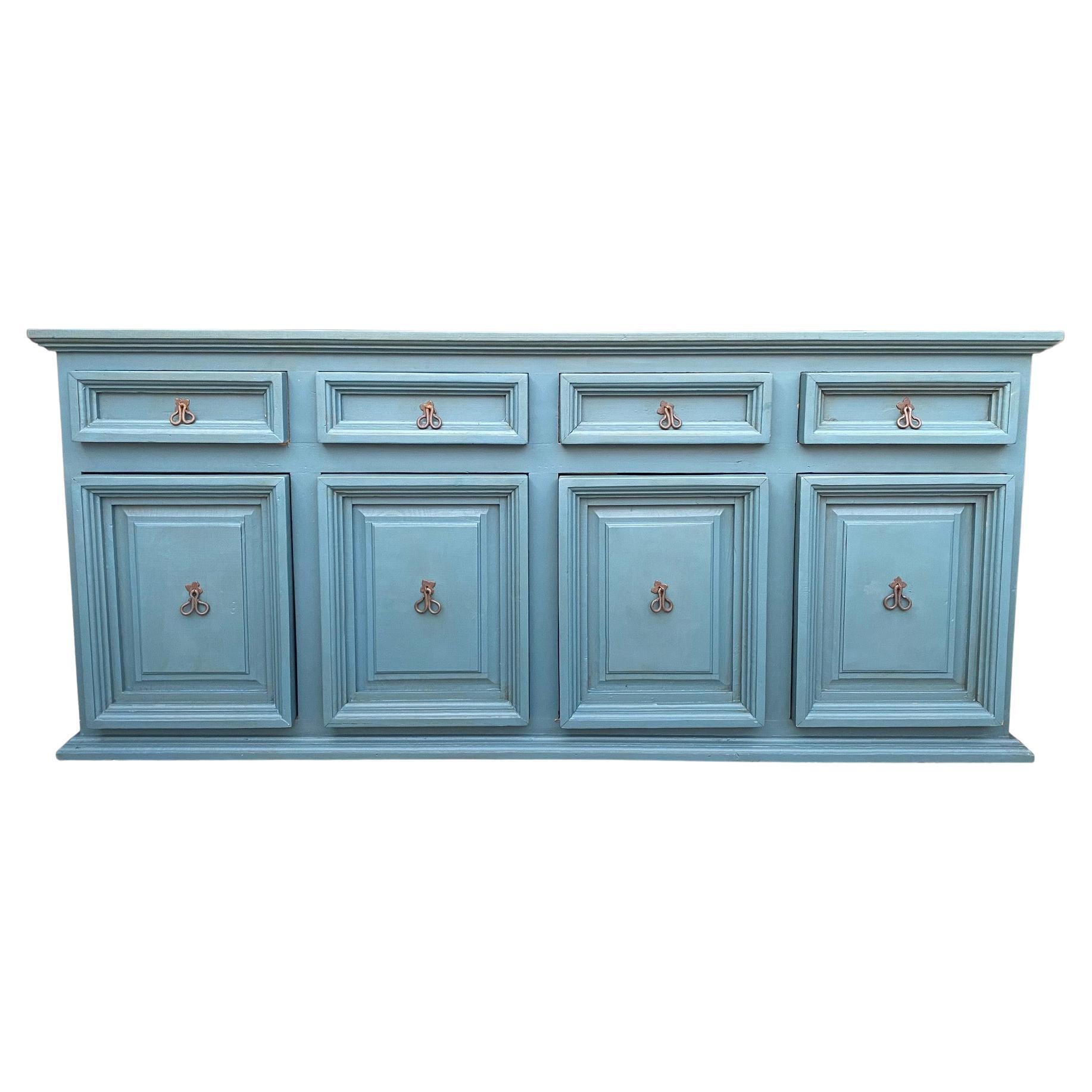 20th Century Blue Painted Pine Dresser Base or Enfilade For Sale