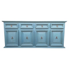 Base de commode ou enfilade en pin peint en bleu du 20ème siècle