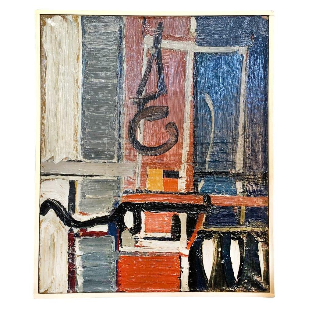 A blue-red French abstract painting, oil on wood by Daniel Clesse, painted in France, signed and dated circa in 1963.

Daniel Clesse was a French painter born in 1932 Paris, France and passed away in 2016. He and his wife Christiane Clesse