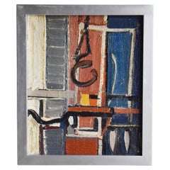 20th Century Blue-Red French Abstract Painting by Daniel Clesse