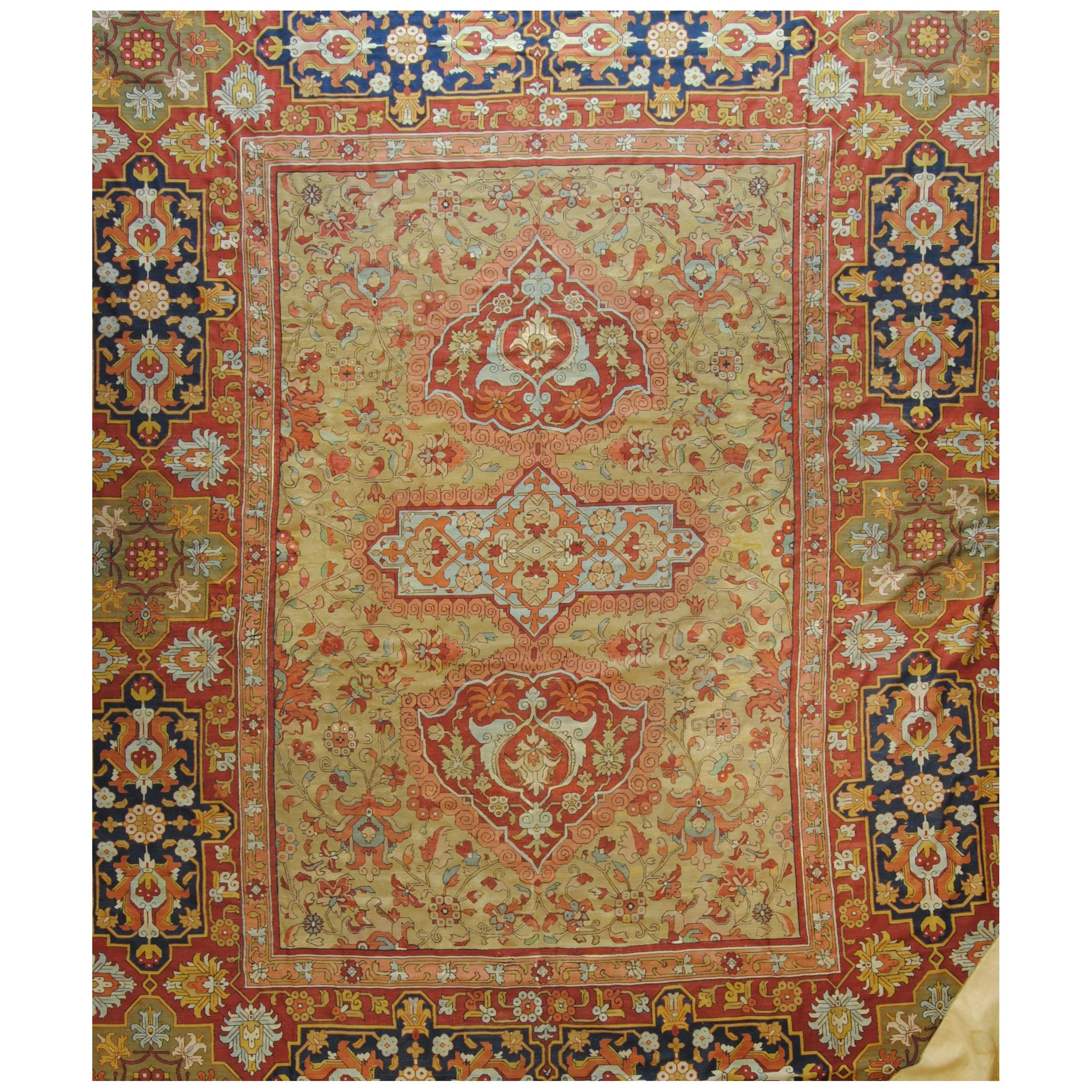 20th Century Blue Red Gold Pink Flat-Weave Medallions Indian Rug, circa 1920