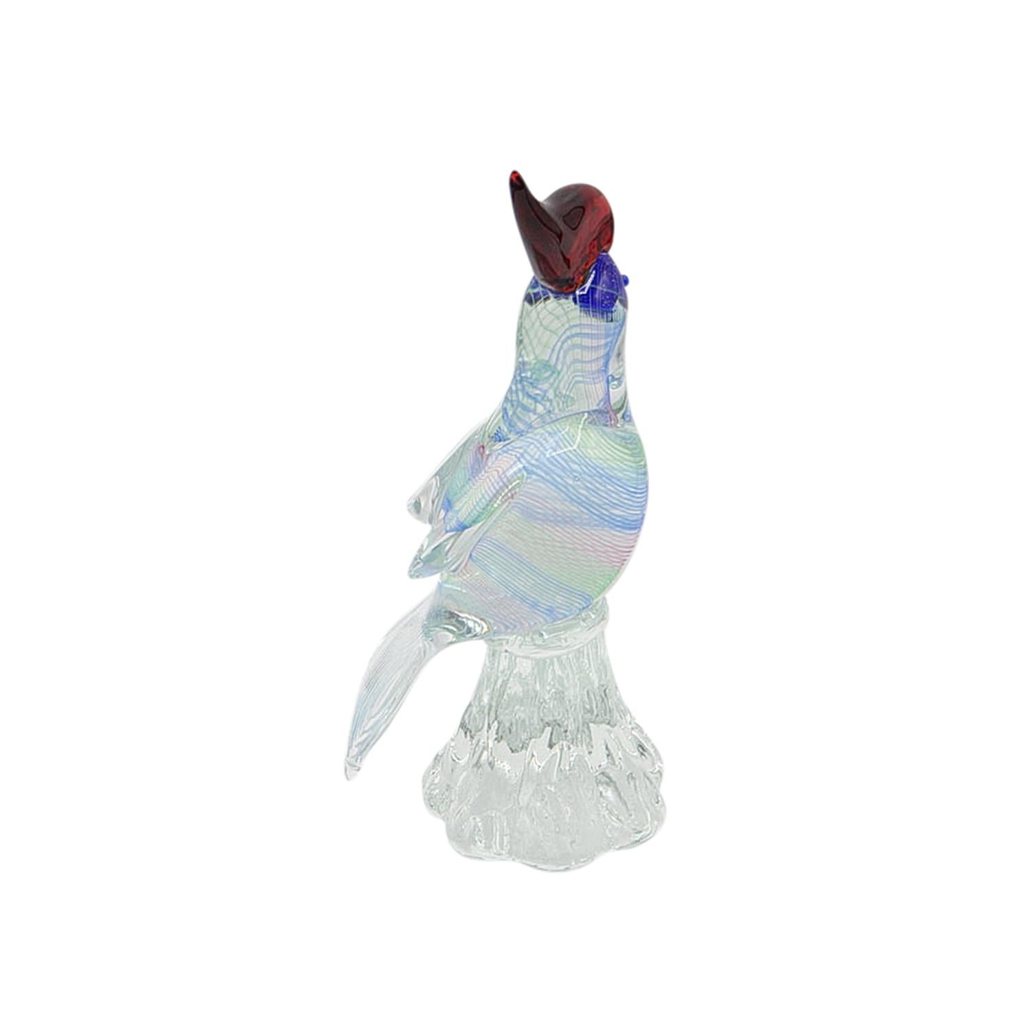 Mid-Century Modern 20th Century Blue-Red Italian Murano Glass Parrot Sculpture by Archimede Seguso For Sale