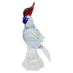 20th Century Blue-Red Italian Murano Glass Parrot Sculpture by Archimede Seguso