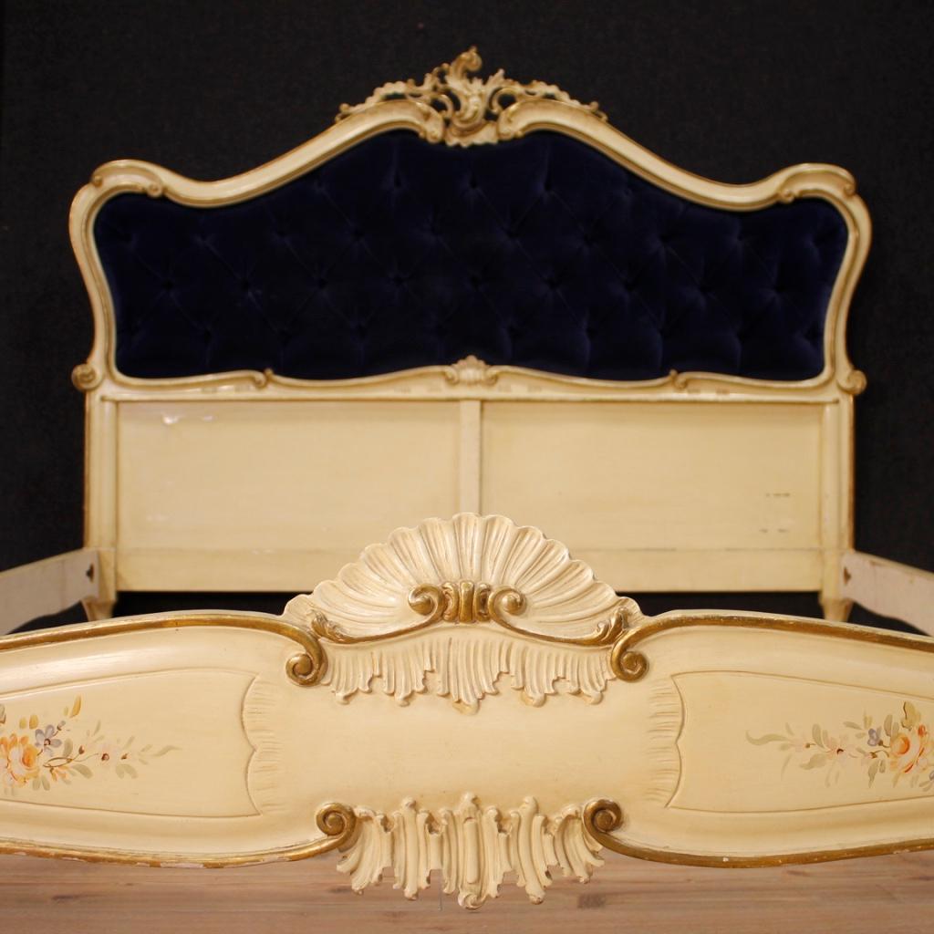 20th Century Blue Velvet and Lacquered, Painted Wood Venetian Bed, 1960 1