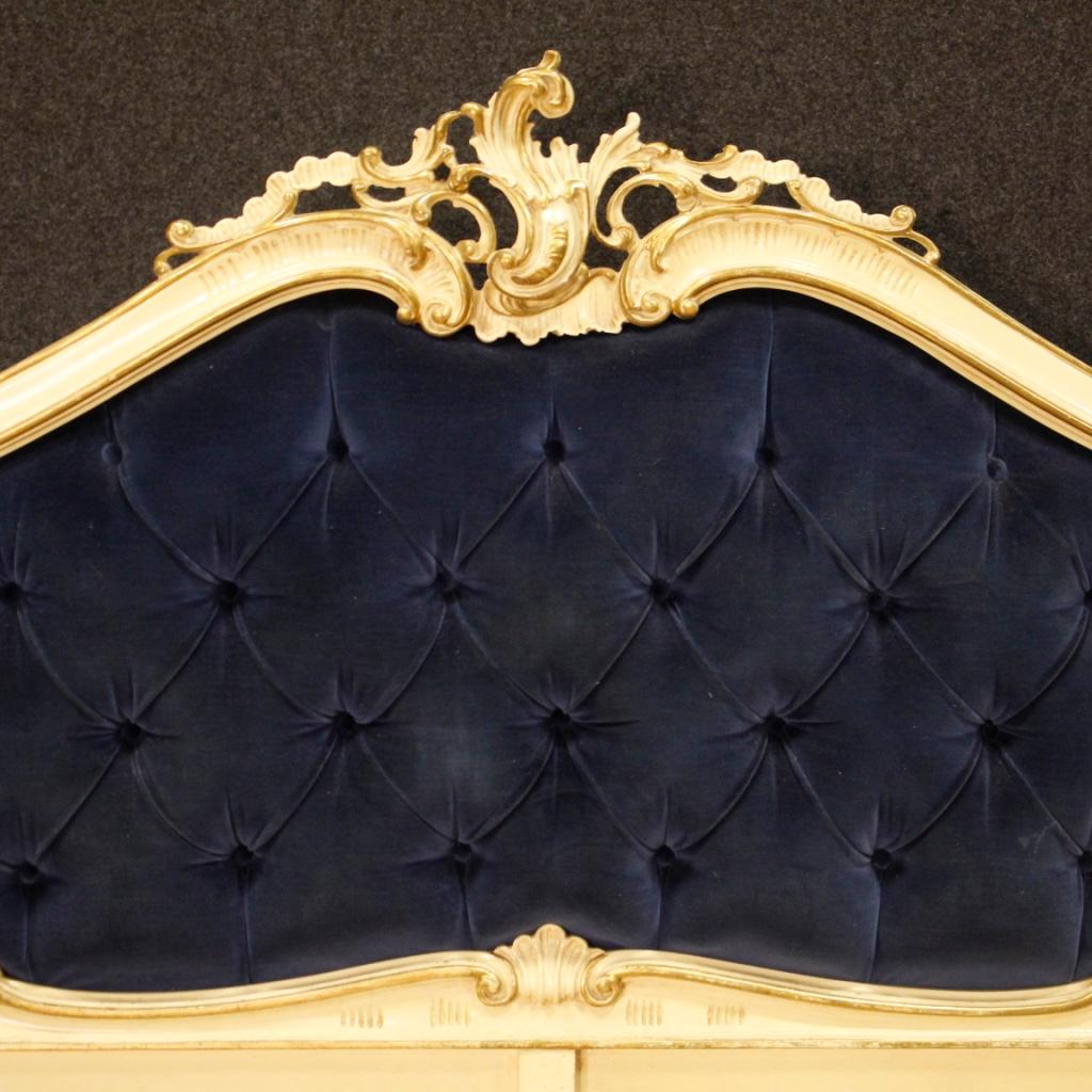 20th Century Blue Velvet and Lacquered, Painted Wood Venetian Bed, 1960 3