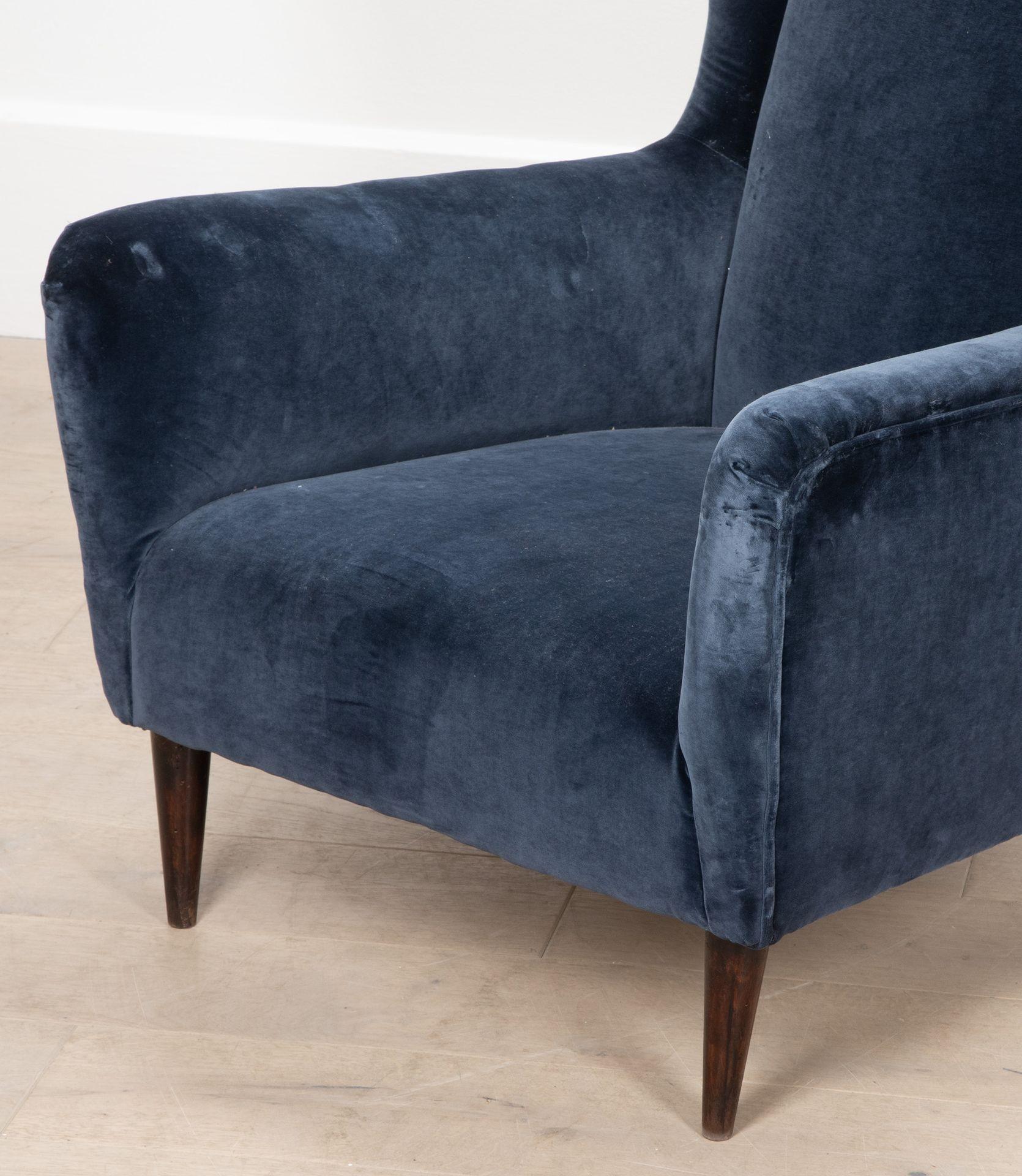 20th Century Blue Velvet Italian High Back Armchairs For Sale 3