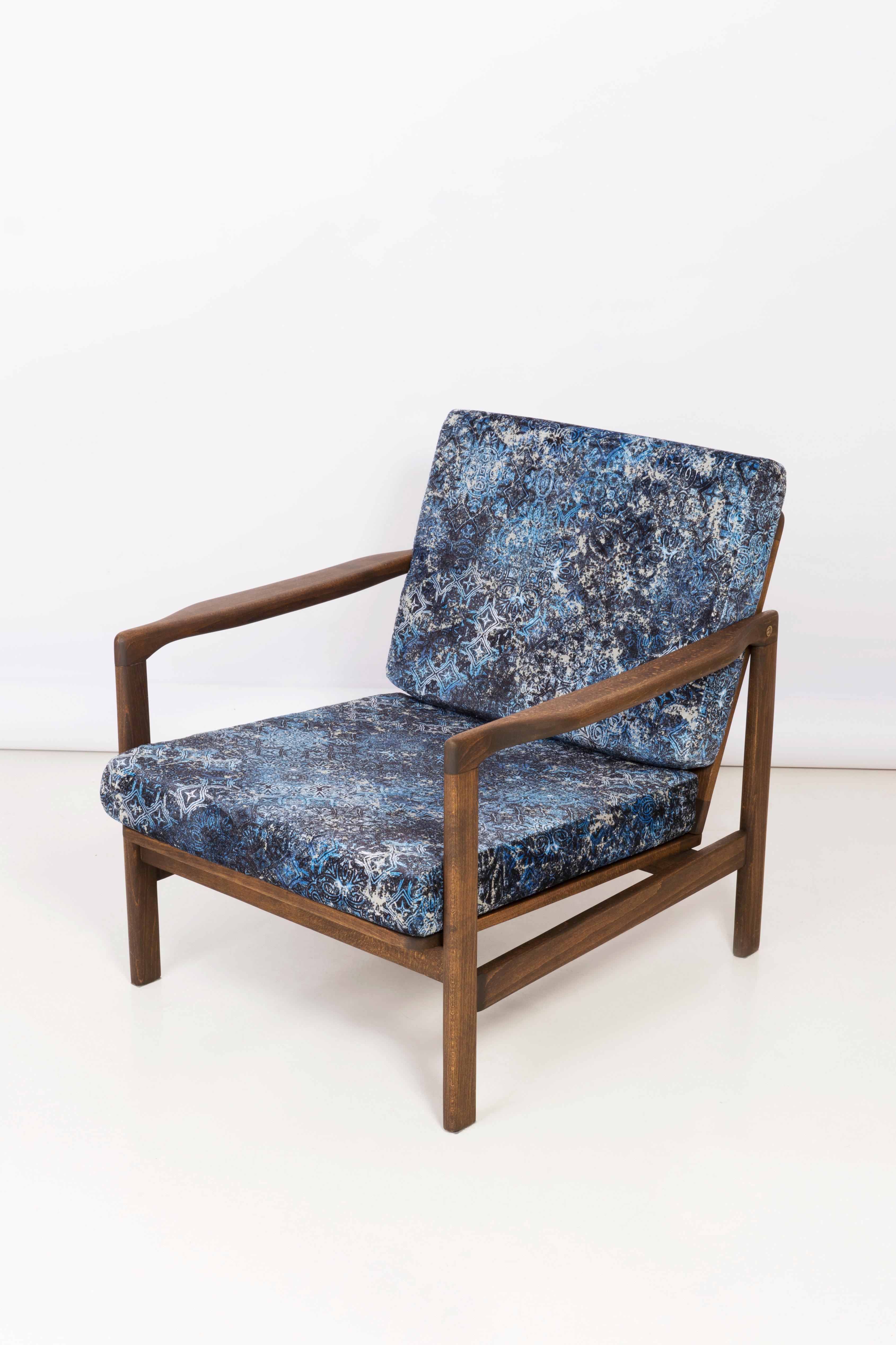 Mid-Century Modern 20th Century Blue Vintage Armchair, Zenon Baczyk, 1960s For Sale