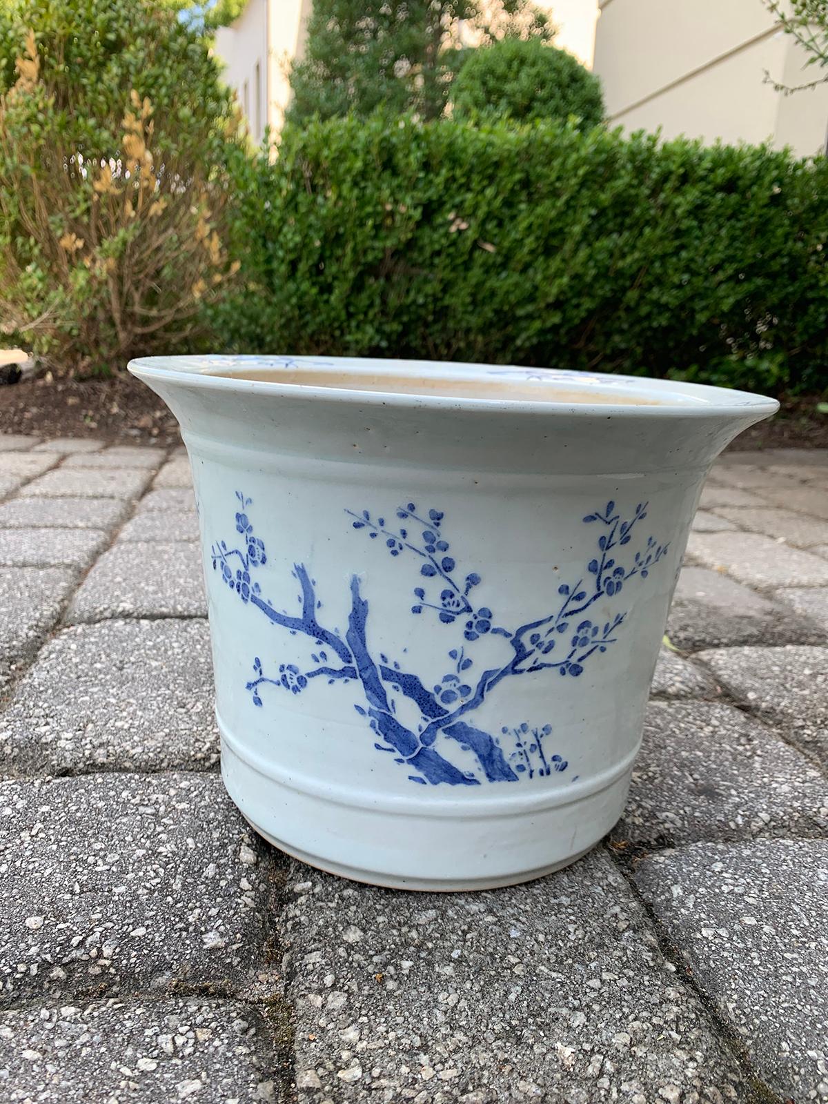 20th century blue and white cherry blossom porcelain cachepot.