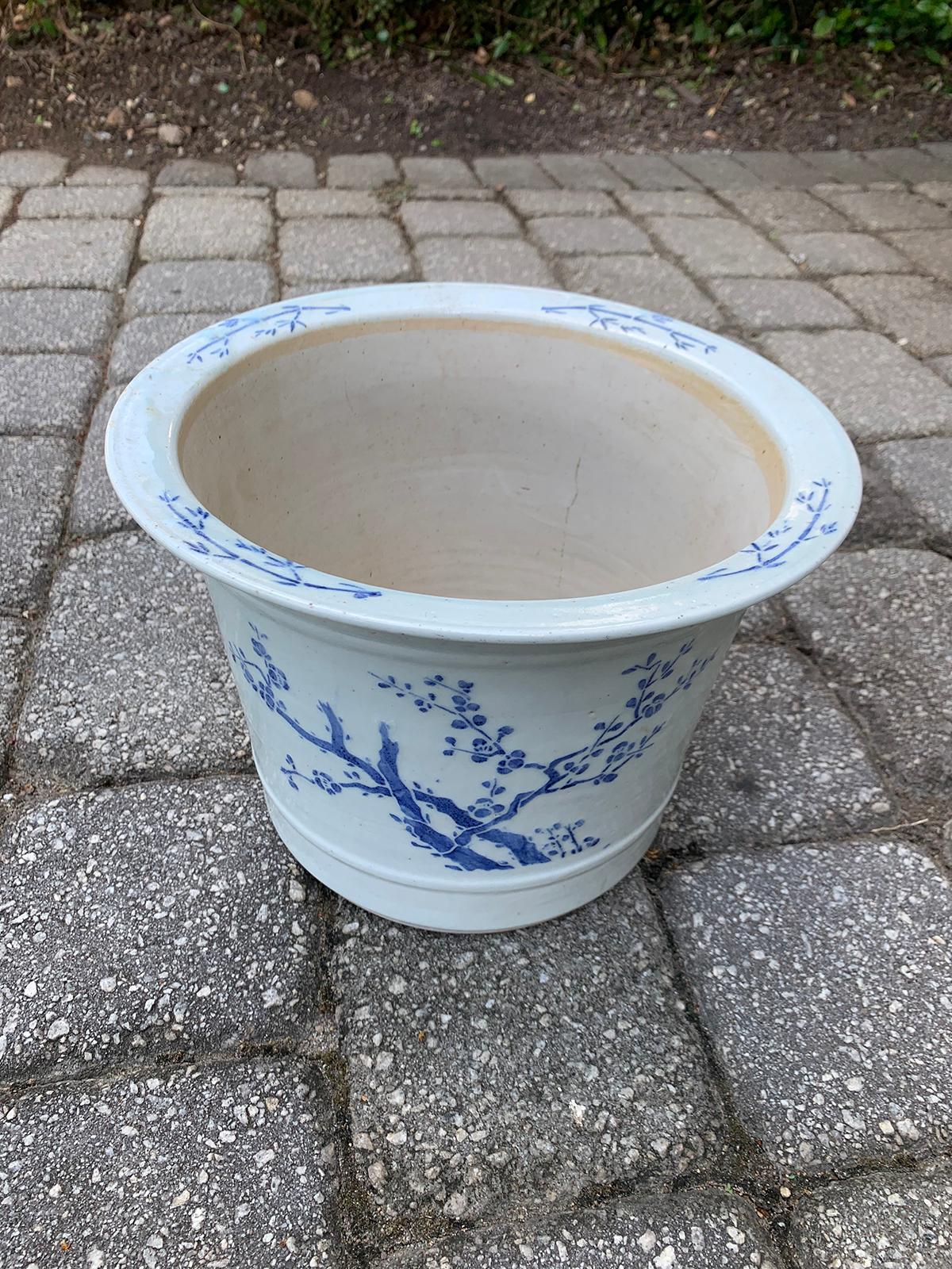 20th Century Blue and White Cherry Blossom Porcelain Cachepot In Good Condition In Atlanta, GA