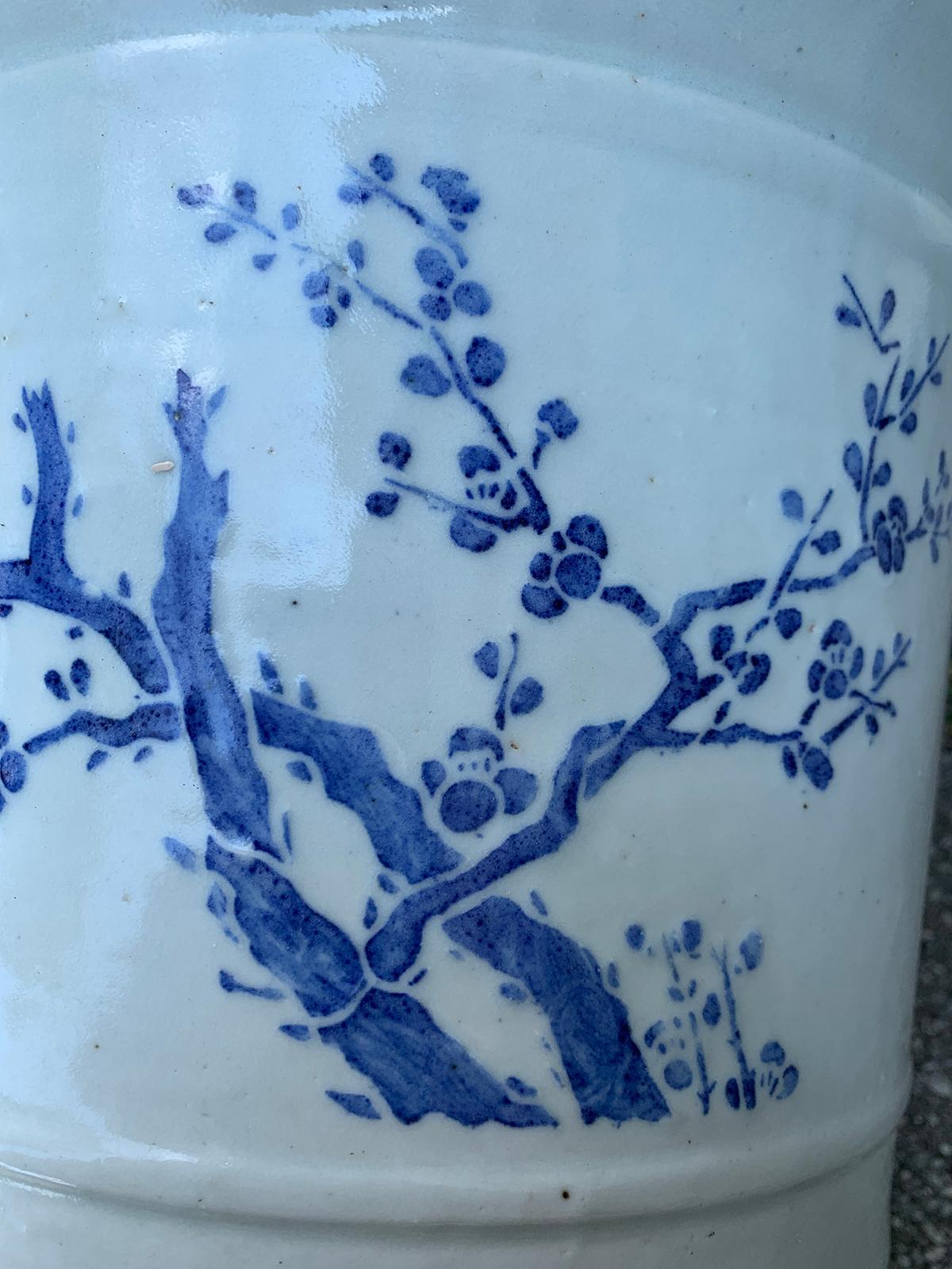 20th Century Blue and White Cherry Blossom Porcelain Cachepot 1