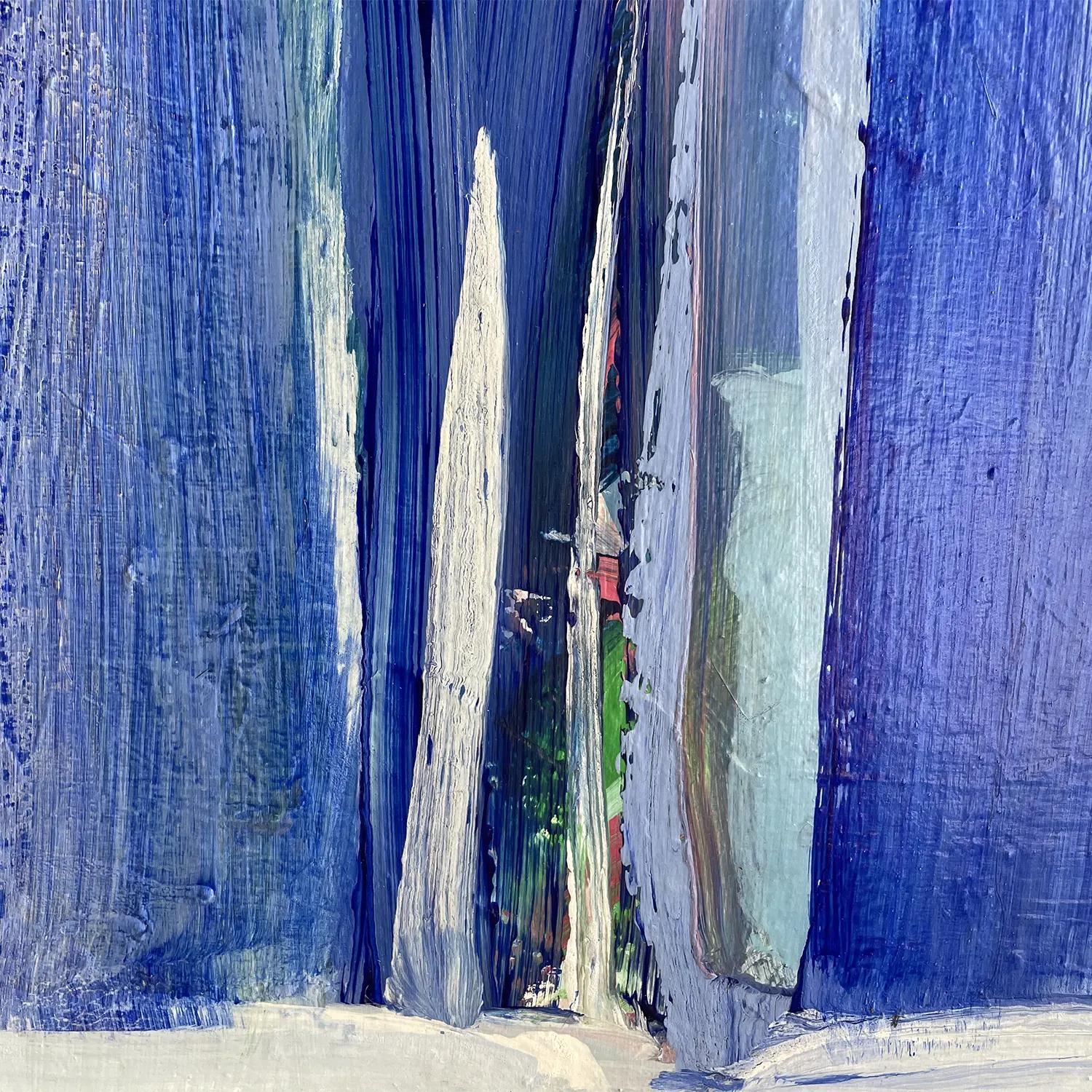 20ième siècle Peinture à l'huile abstraite française bleu-blanc du 20e siècle représentant des livres par Daniel Clesse en vente