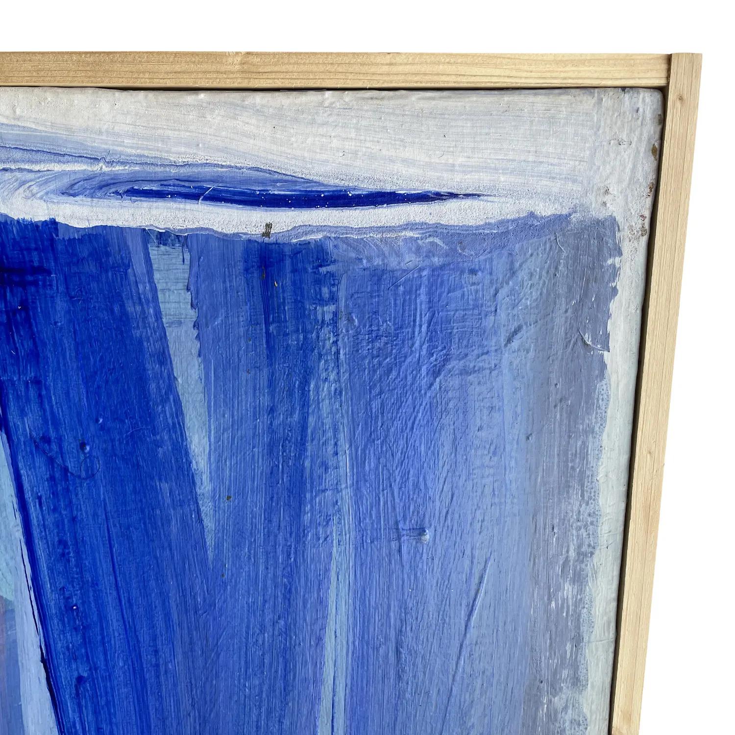 Peinture à l'huile abstraite française bleu-blanc du 20e siècle représentant des livres par Daniel Clesse en vente 1