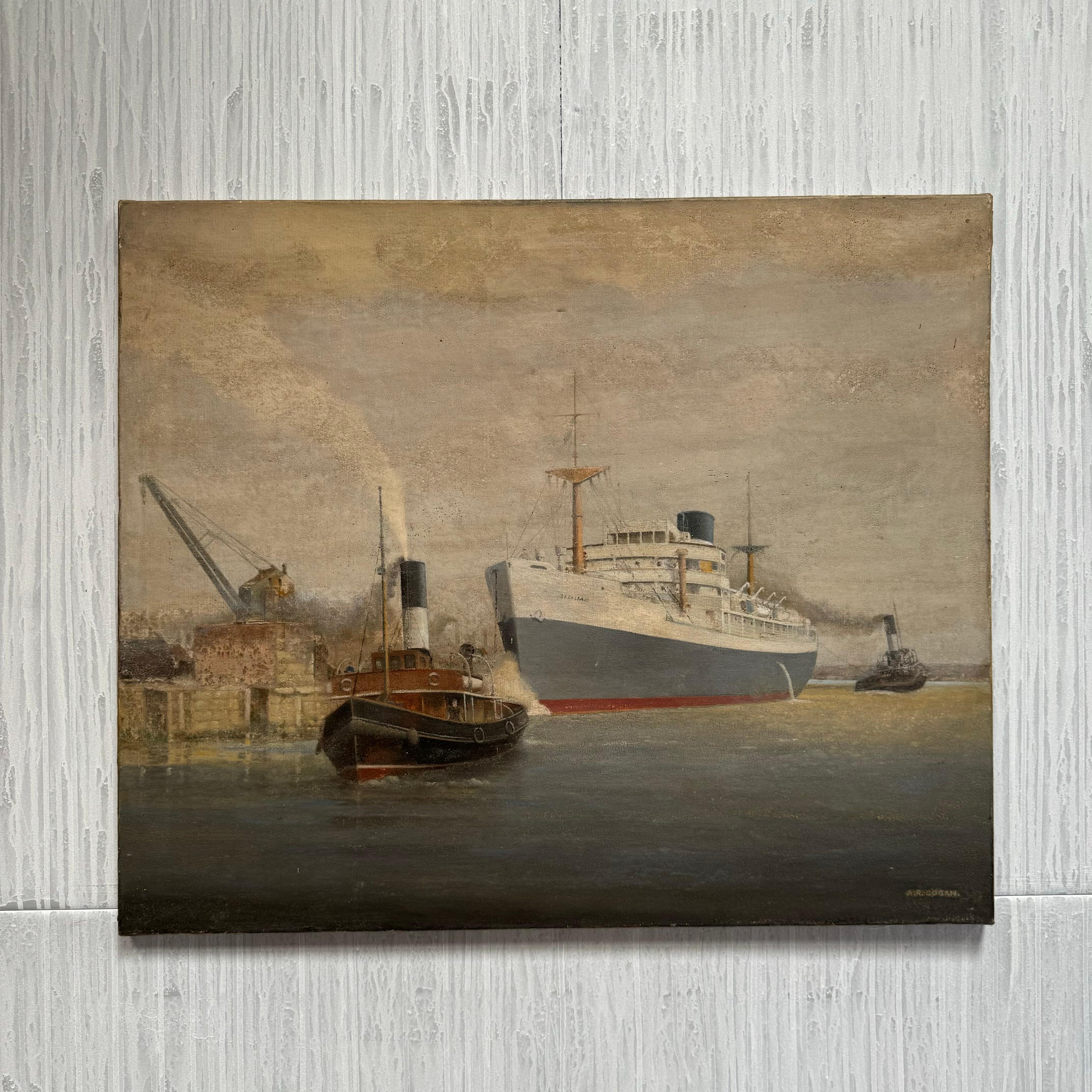 Bootssszene des 20. Jahrhunderts, Gemälde – Southampton Docks, England im Angebot 4