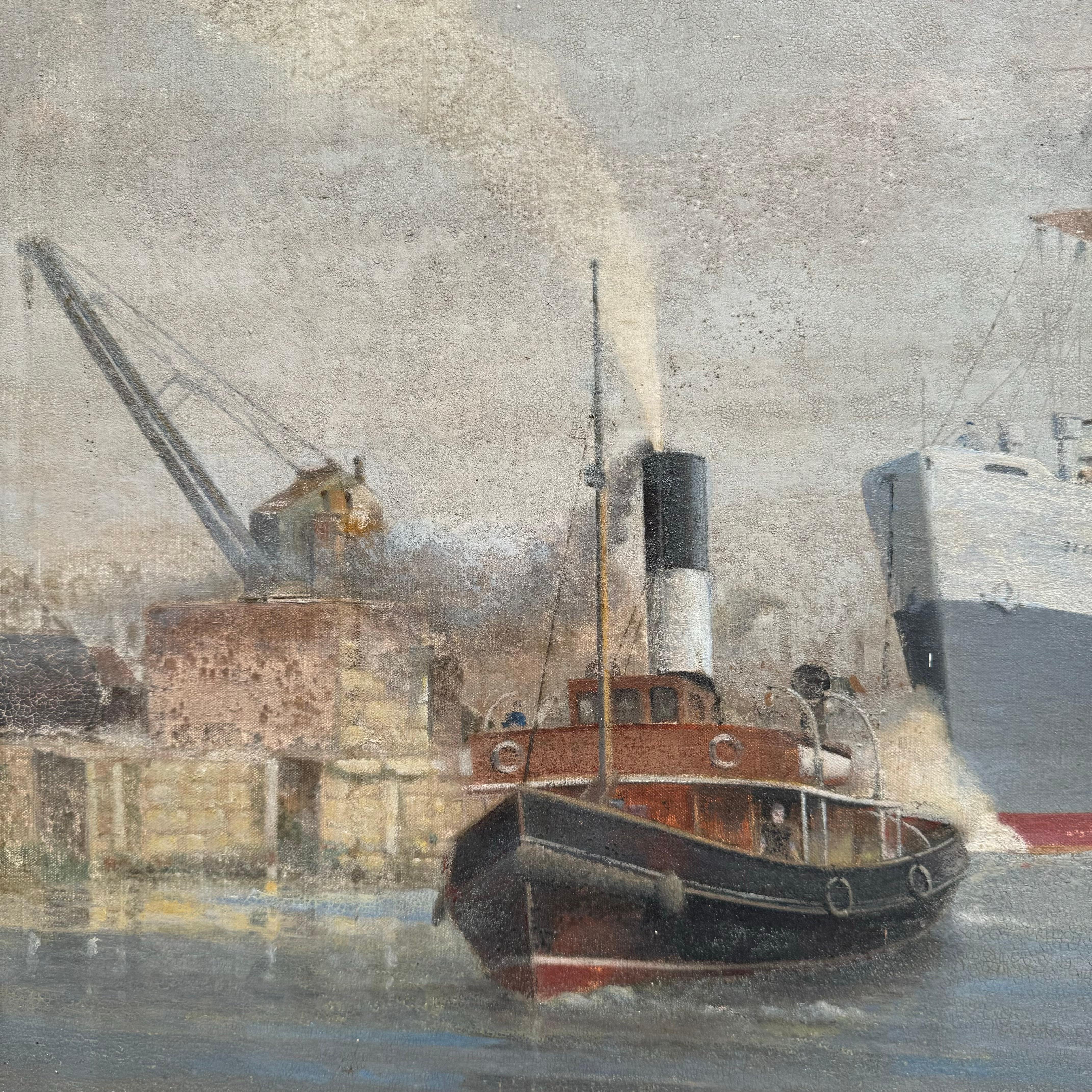 Bootssszene des 20. Jahrhunderts, Gemälde – Southampton Docks, England (Englisch) im Angebot