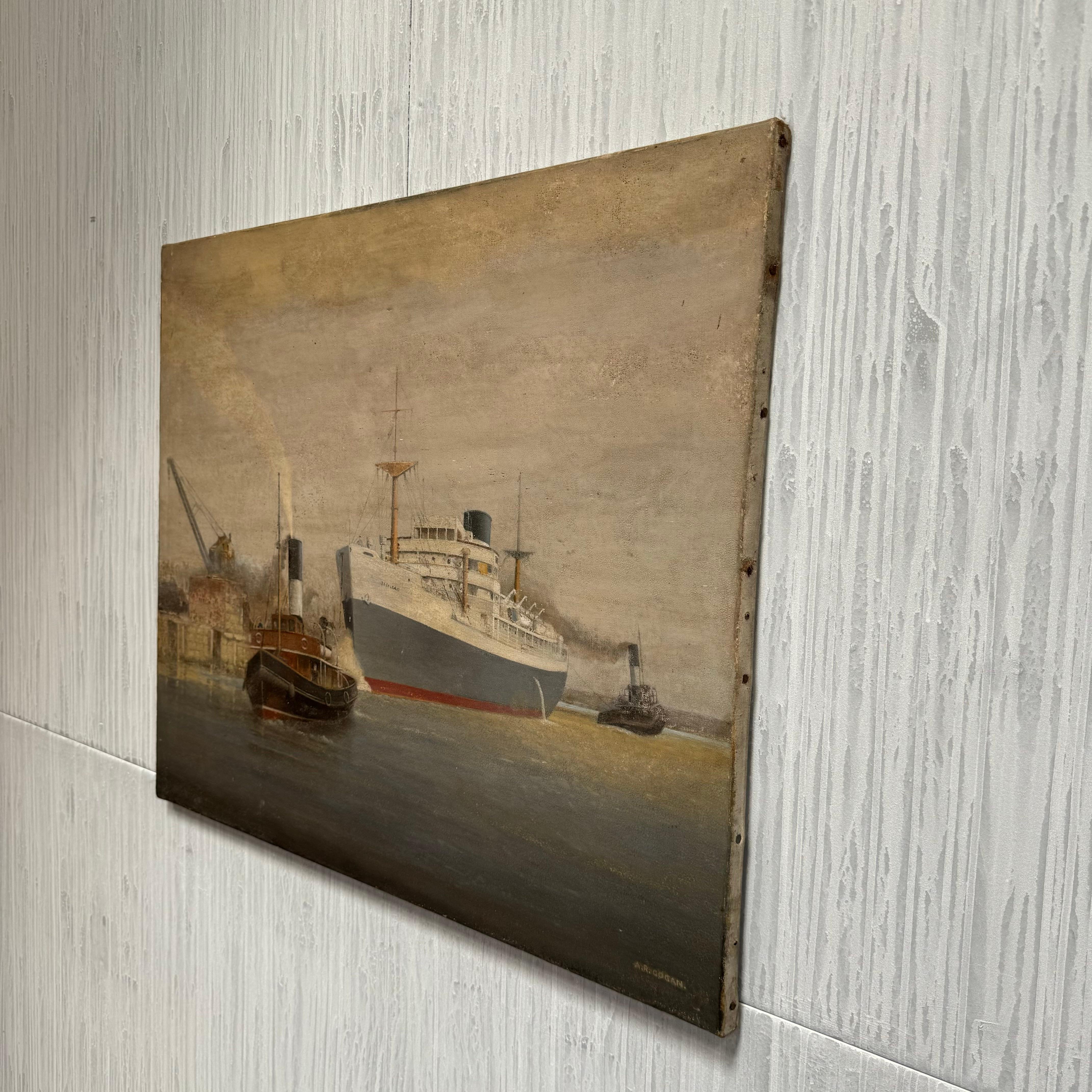 Bootssszene des 20. Jahrhunderts, Gemälde – Southampton Docks, England im Angebot 1
