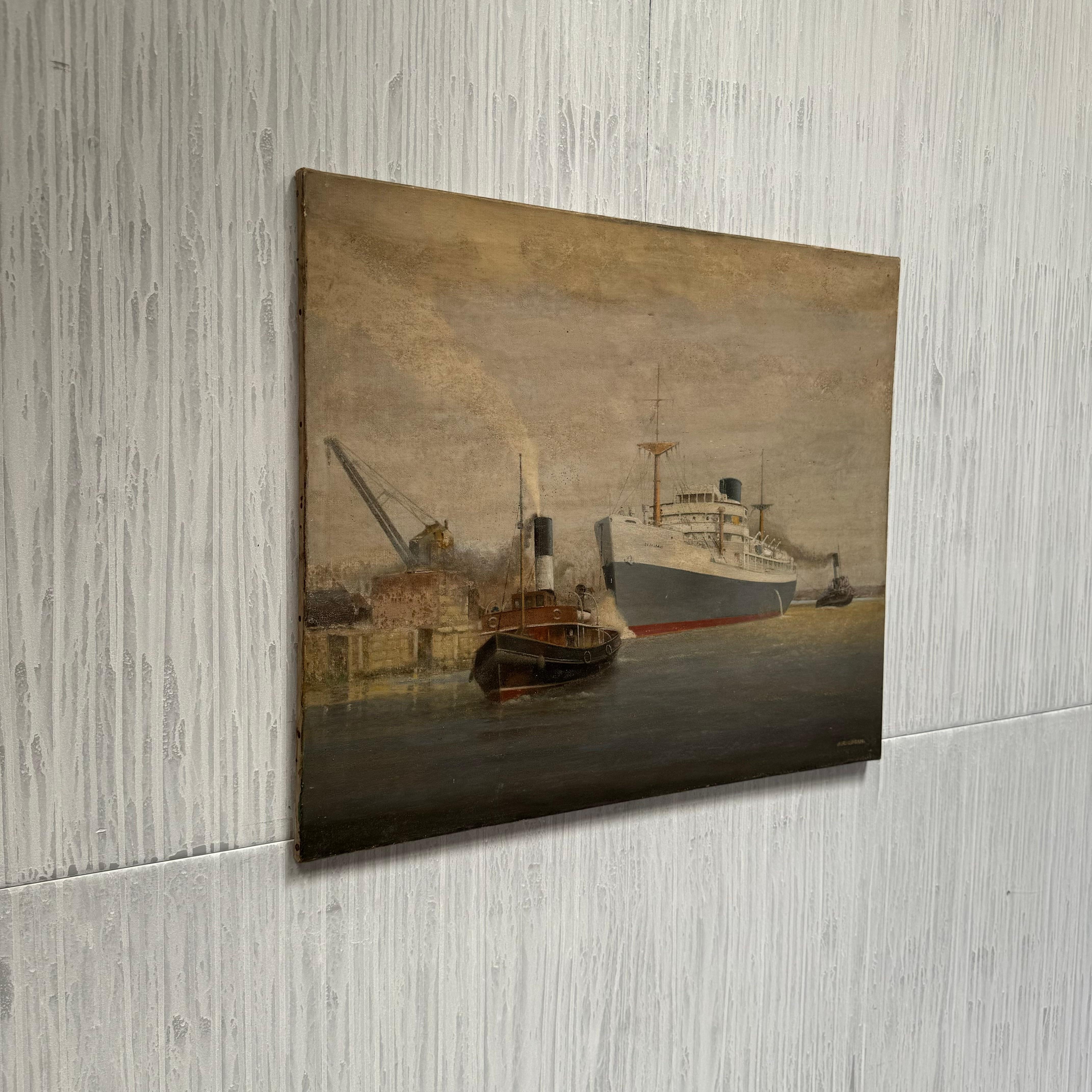 Bootssszene des 20. Jahrhunderts, Gemälde – Southampton Docks, England im Angebot 2