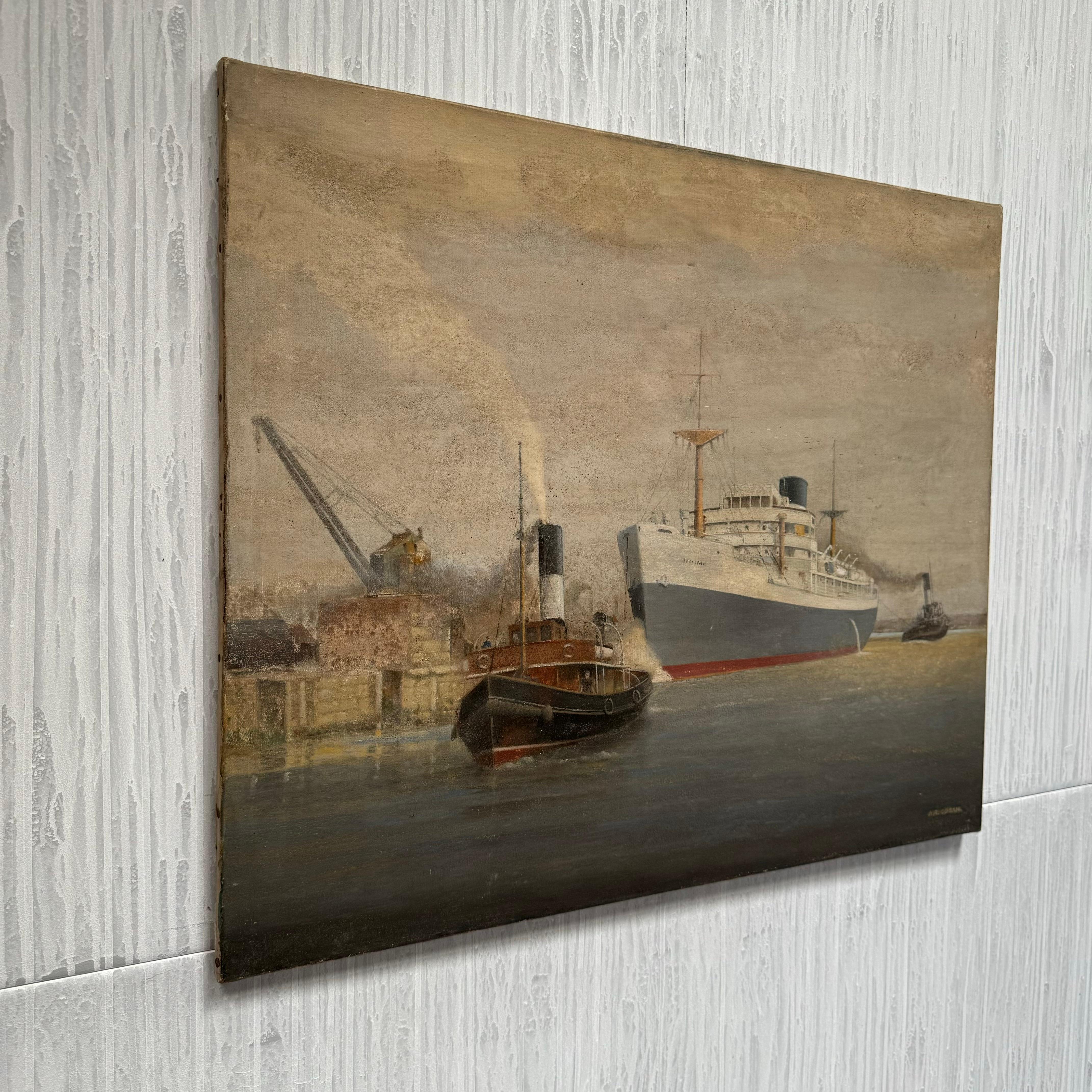 Bootssszene des 20. Jahrhunderts, Gemälde – Southampton Docks, England im Angebot 3