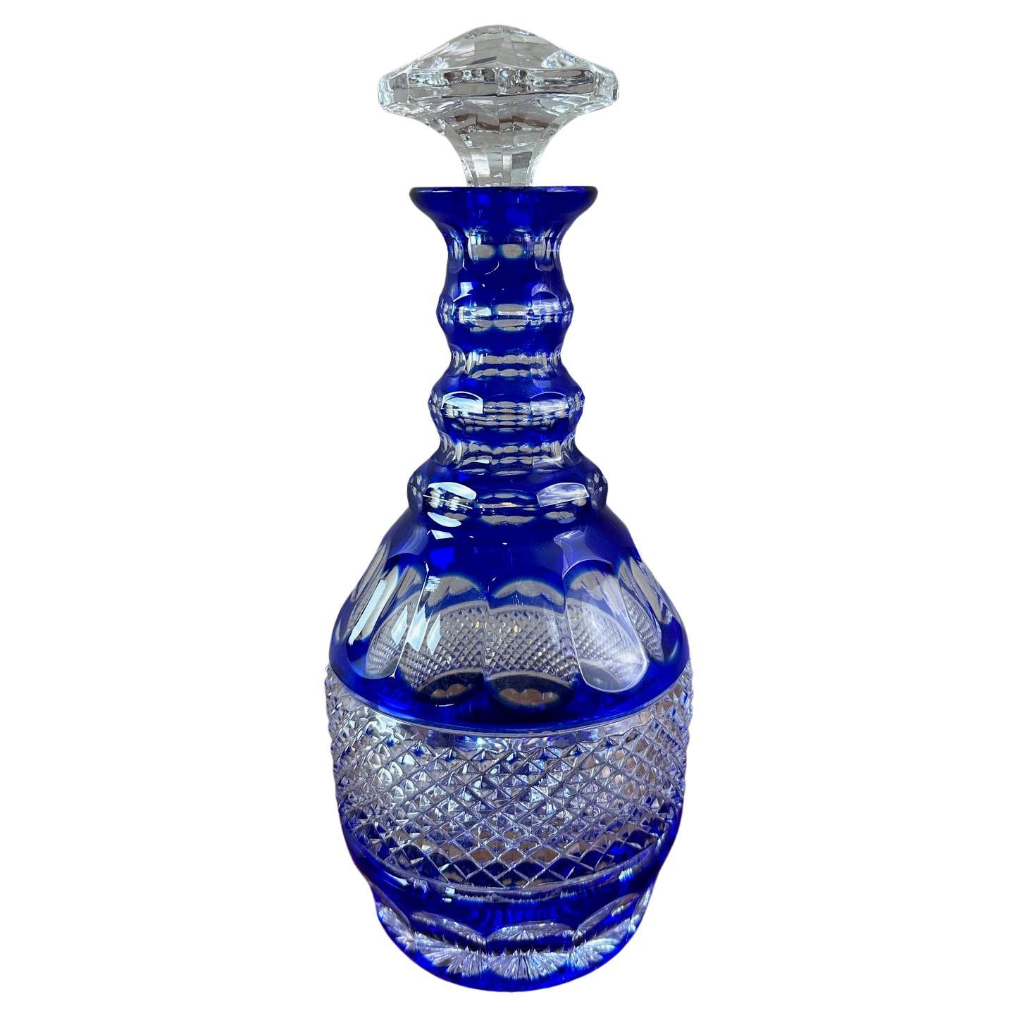 Decanter per whisky in cristallo blu di Bohemia del XX secolo, anni '50