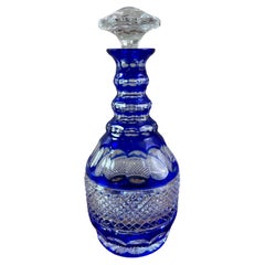 Decanter per whisky in cristallo blu di Bohemia del XX secolo, anni '50