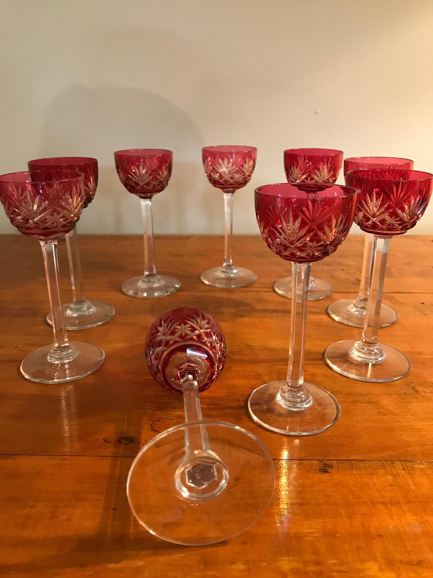 20th Century Bohemia Crystal Set of Nine Glasses and a Decanter, 1930s 6