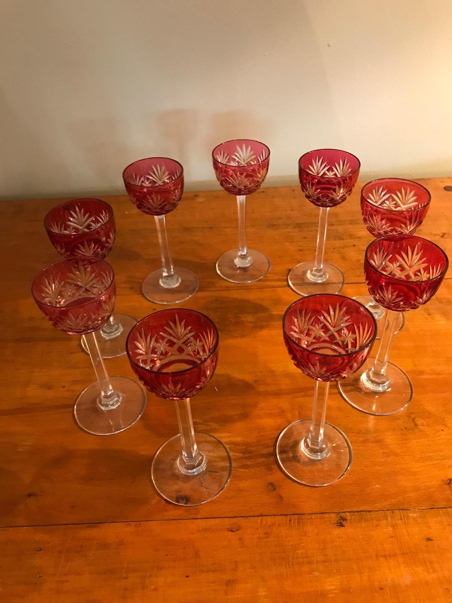 20th Century Bohemia Crystal Set of Nine Glasses and a Decanter, 1930s 4