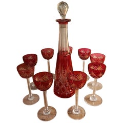 20th Century Bohemia Crystal Set of Nine Glasses and a Decanter, 1930s