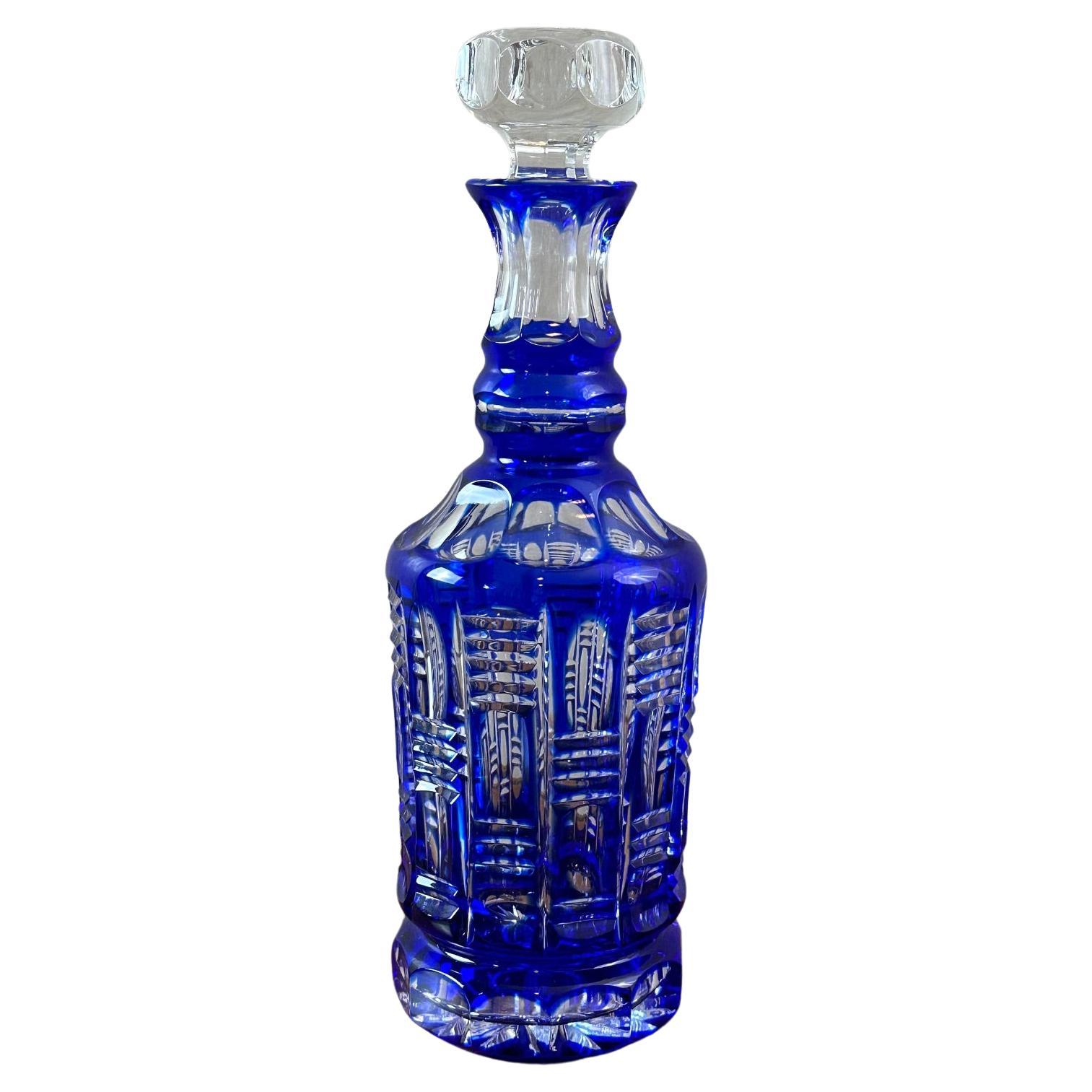 Decanter per whisky in cristallo blu di Boemia del XX secolo, anni '50
