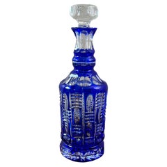 Decanter per whisky in cristallo blu di Boemia del XX secolo, anni '50