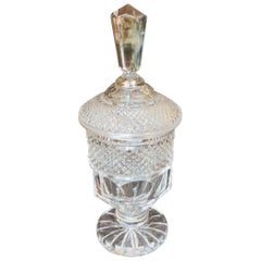 20th Century Bohemian Diamond Point Crystal Vase with Cover