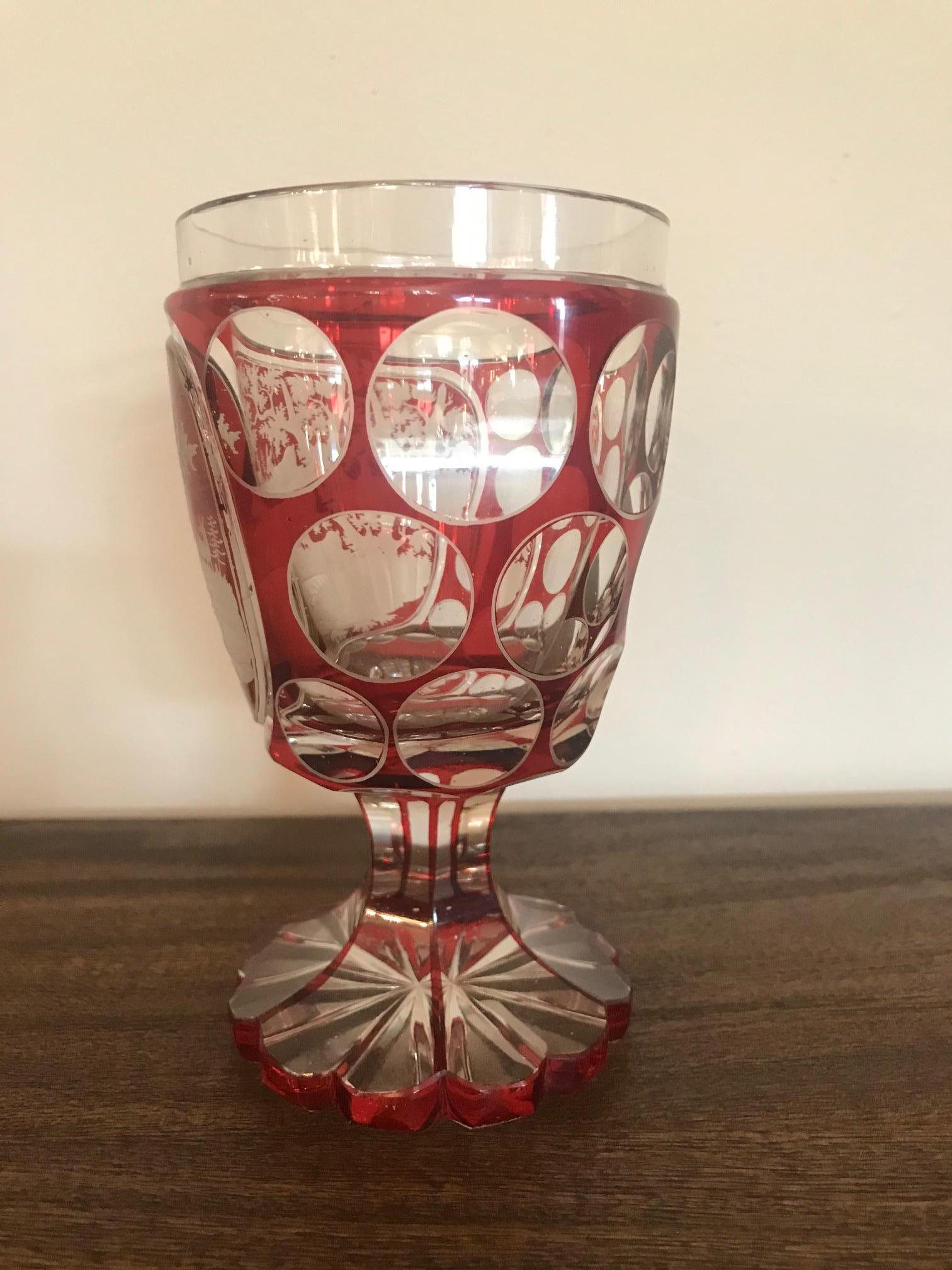 20th Century Bohemian Engraved Crystal Glass or Cup, 1920s In Good Condition In LEGNY, FR