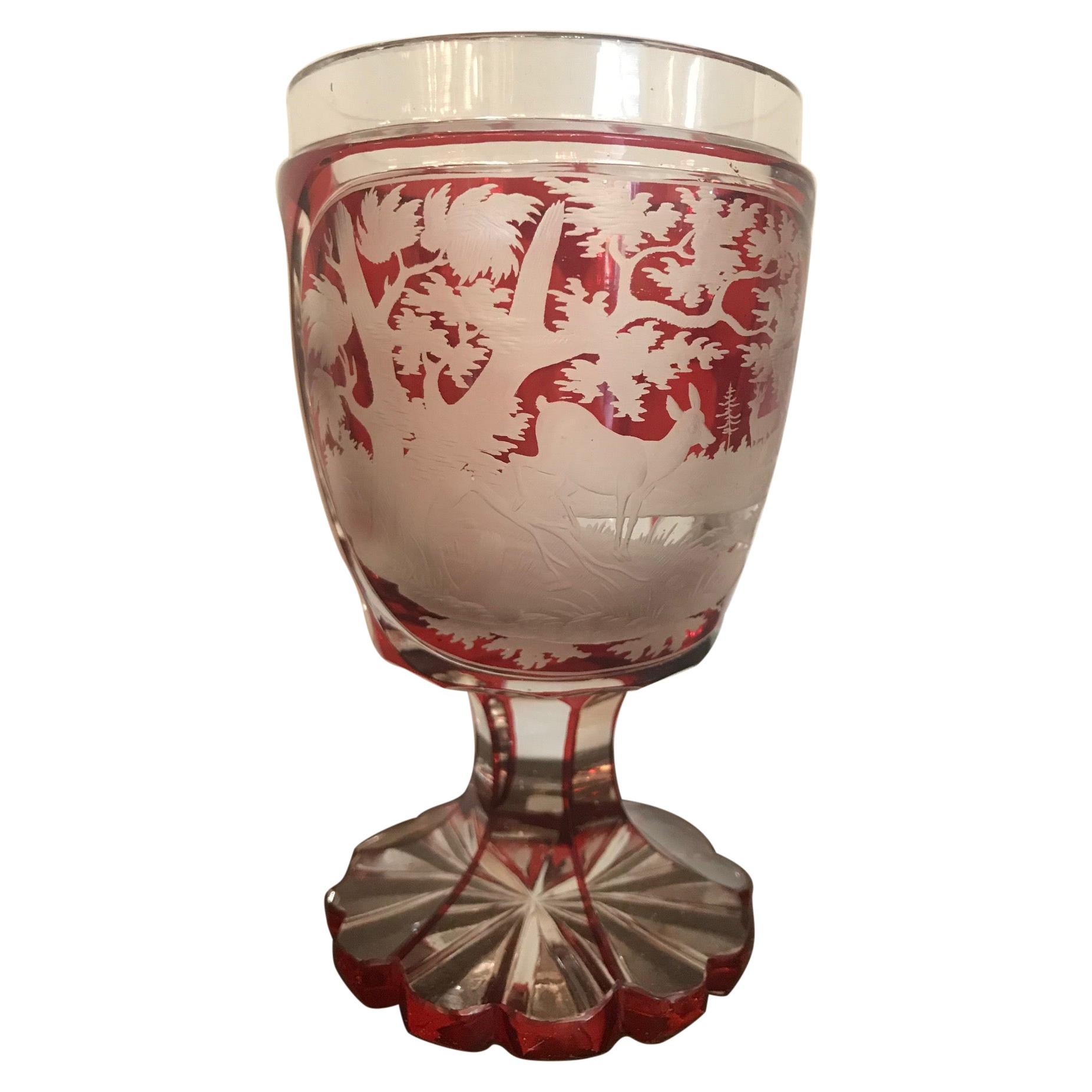 20th Century Bohemian Engraved Crystal Glass or Cup, 1920s