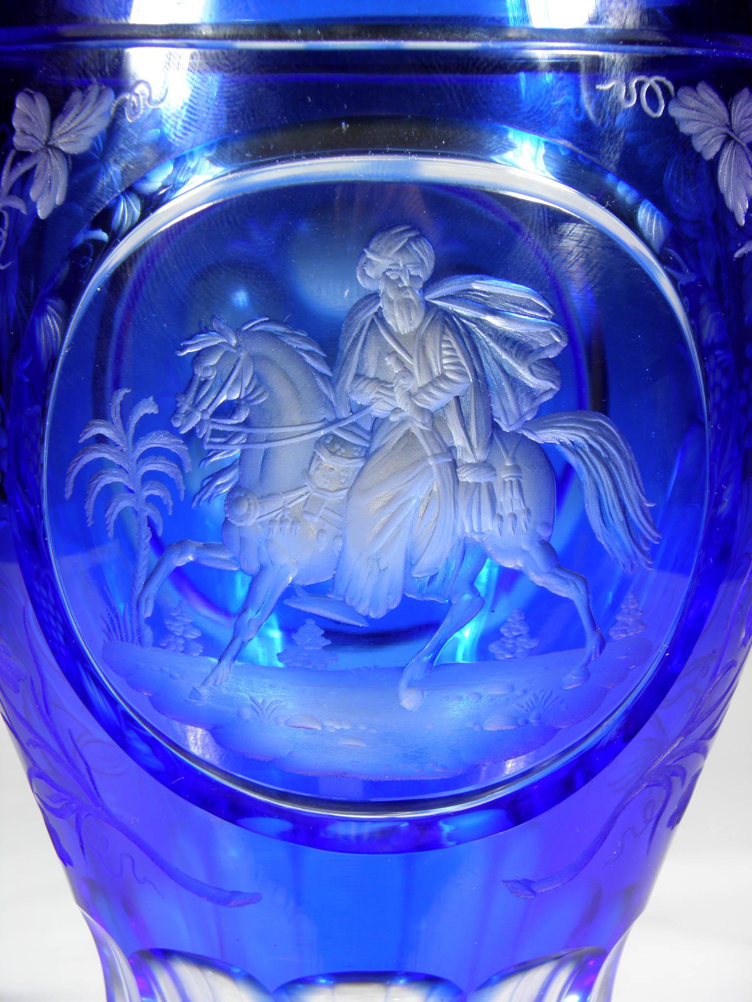 Glass European Bohemian Engraved Goblet Mamelug Motive 20th Century 