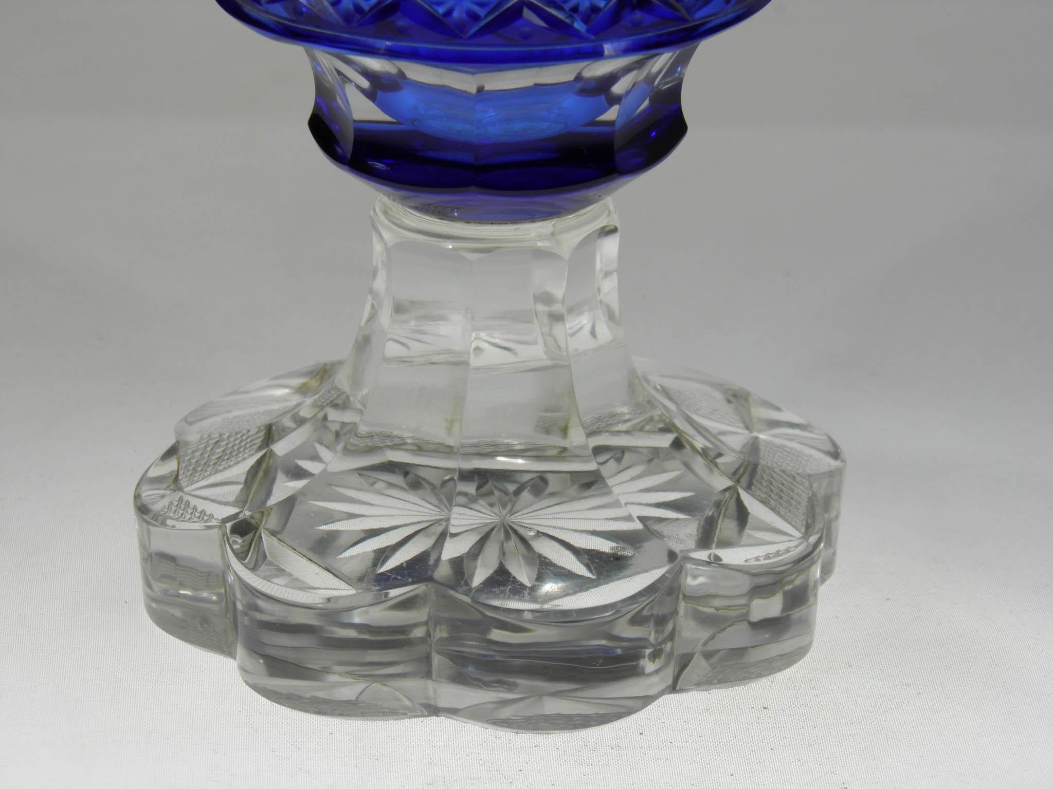 Glass European Bohemian Blue Antique Goblet Military Motive 20th Century