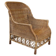 Vintage 20th Century Bohemian Modern Bentwood Wicker Rattan Lounge Chair Boho Chic