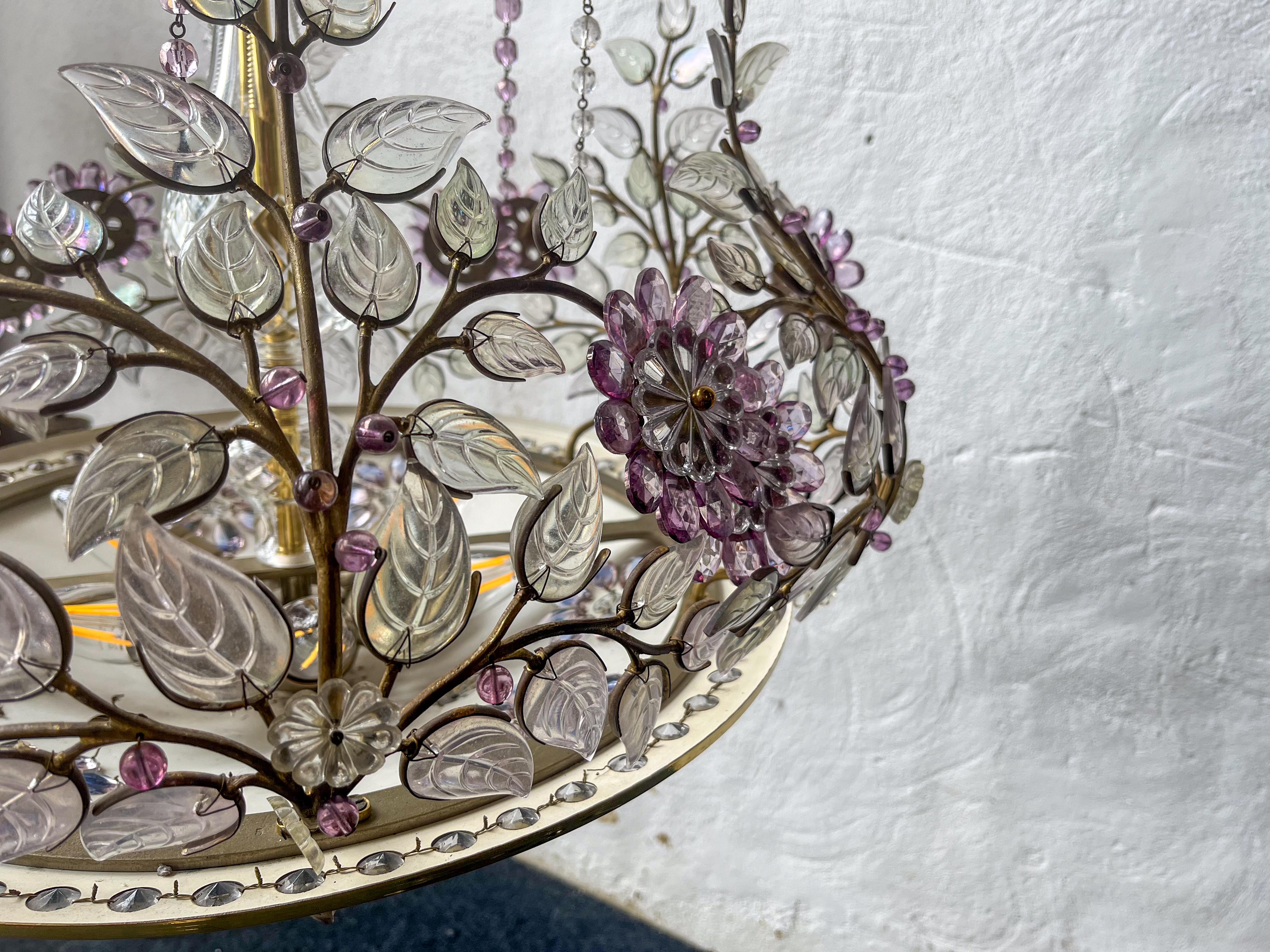 Mid Century French  Polished Brass Chandelier by Maison Bagues For Sale 7