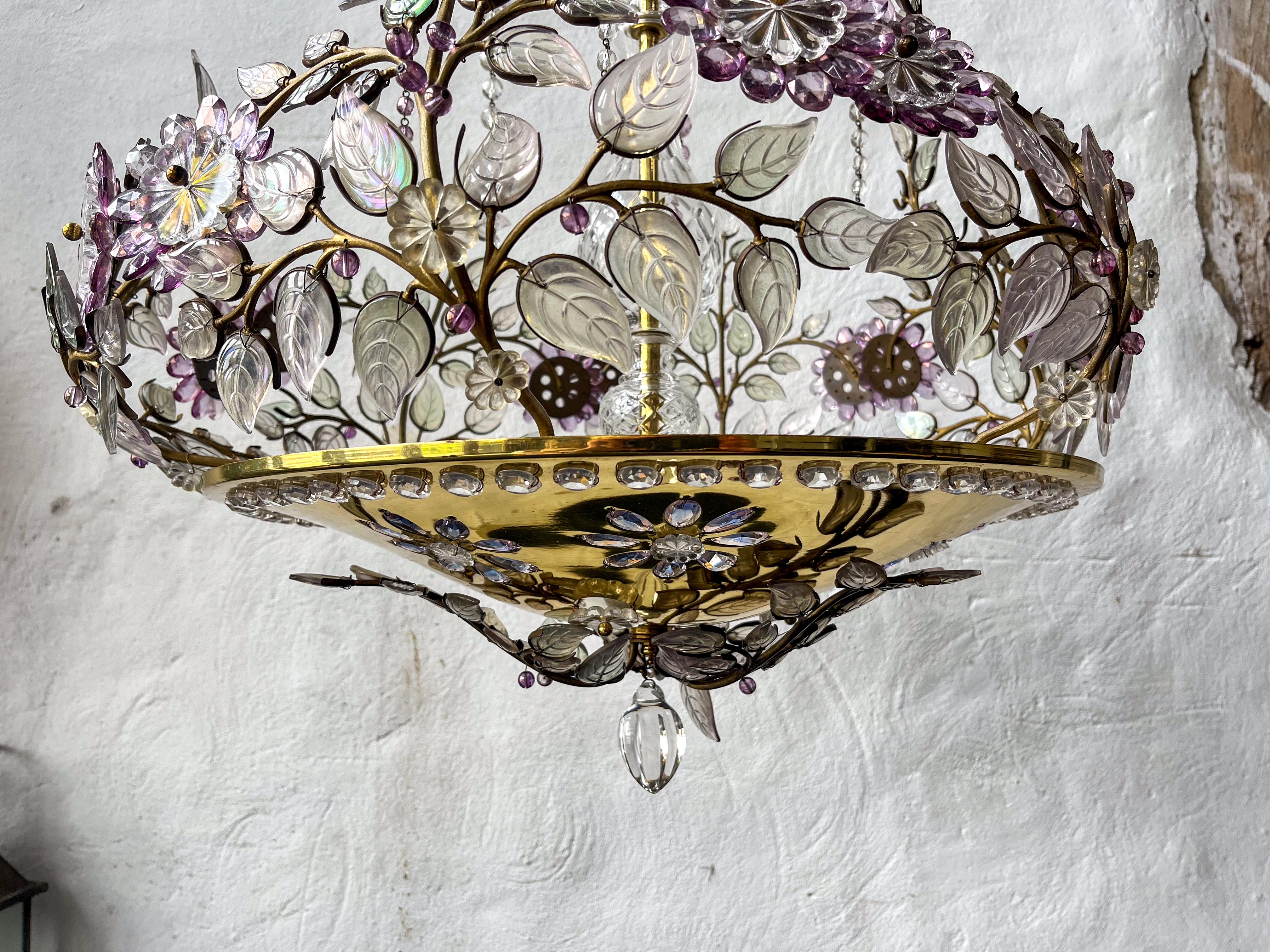Mid-Century Modern Mid Century French  Polished Brass Chandelier by Maison Bagues For Sale