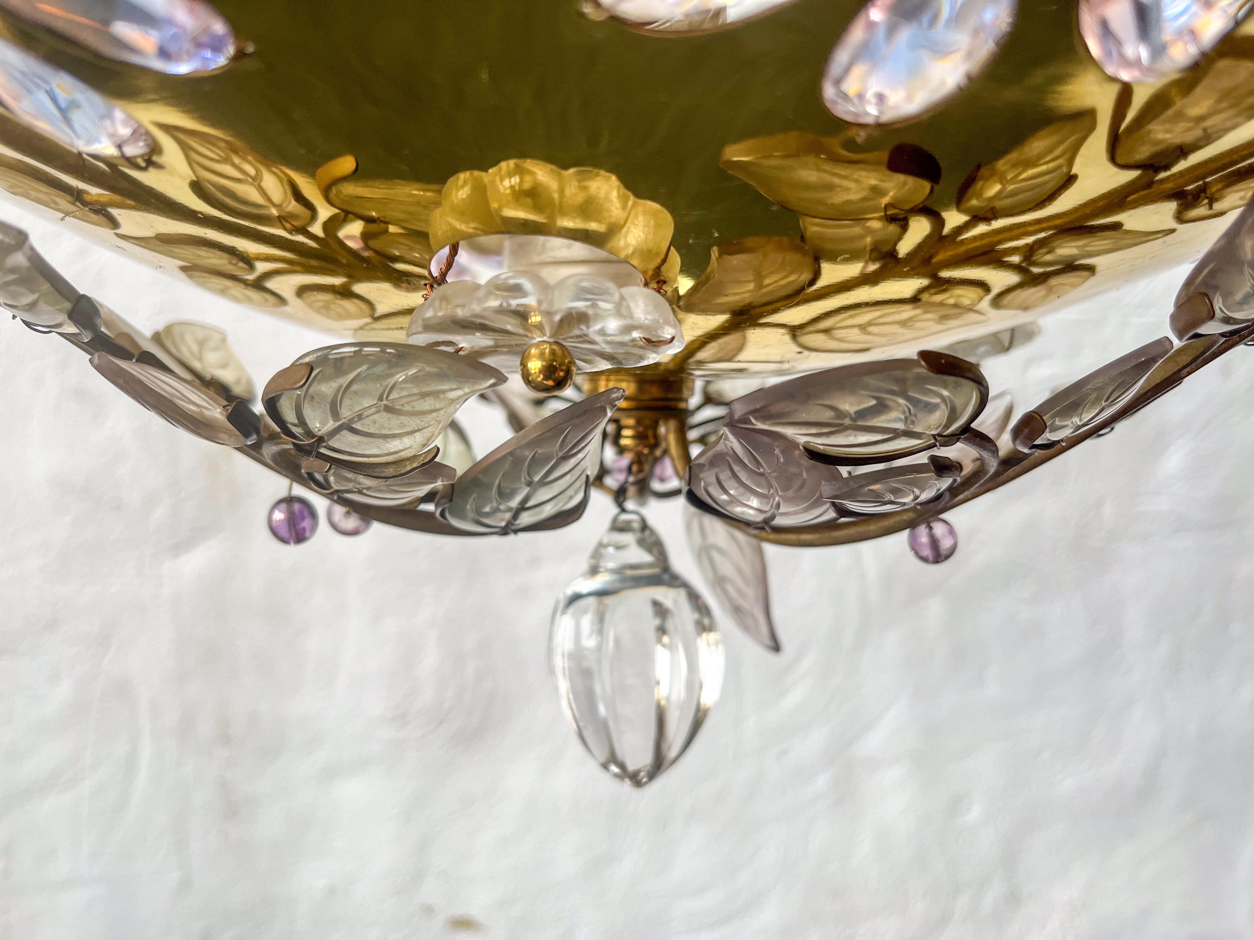 20th Century Mid Century French  Polished Brass Chandelier by Maison Bagues For Sale