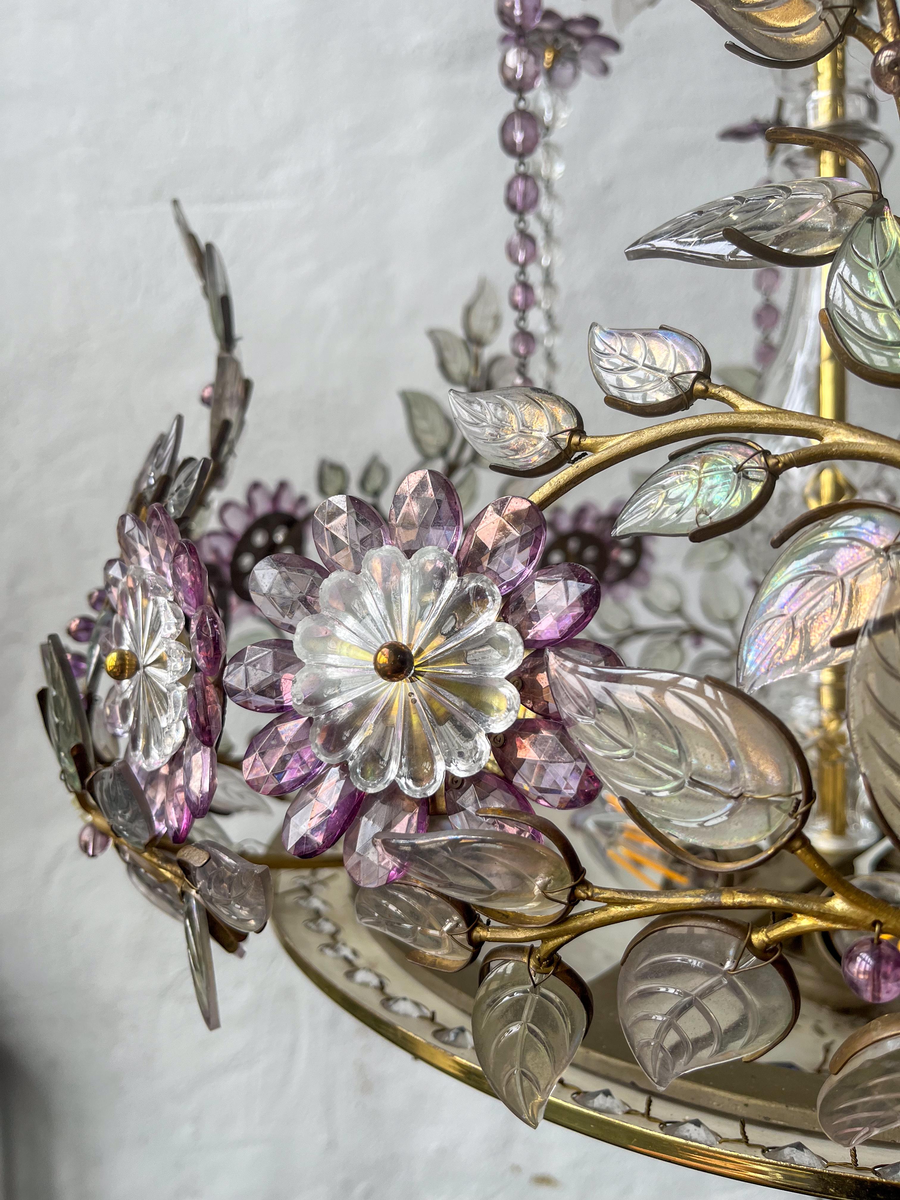 Mid Century French  Polished Brass Chandelier by Maison Bagues For Sale 1