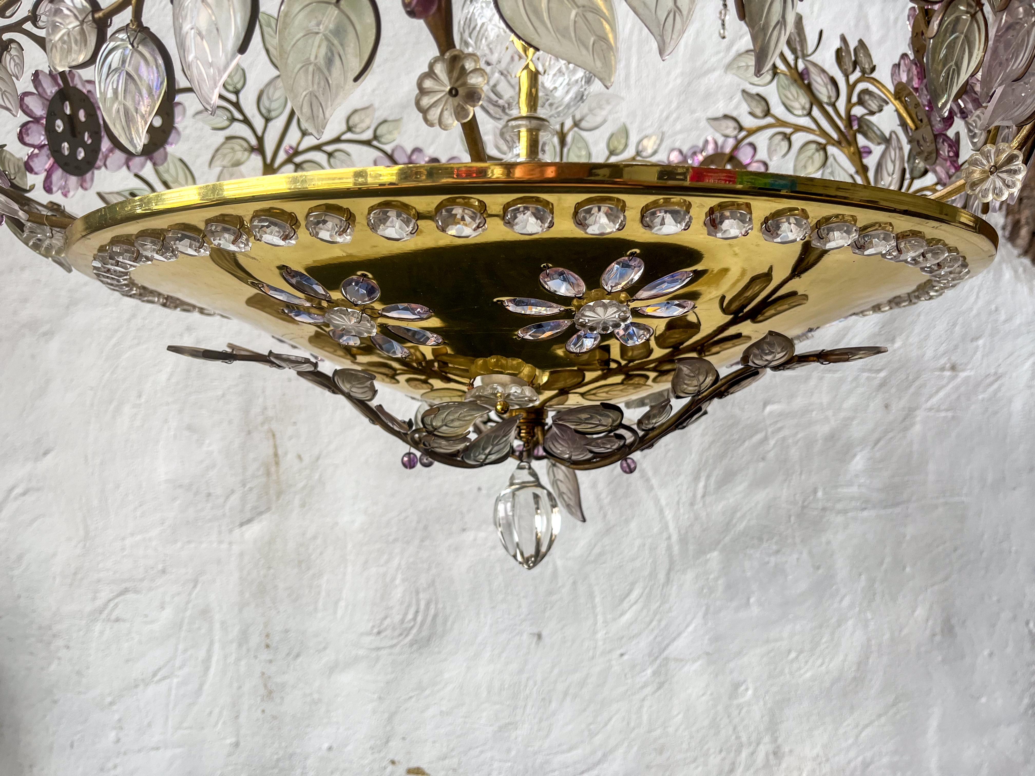 Mid Century French  Polished Brass Chandelier by Maison Bagues For Sale 3