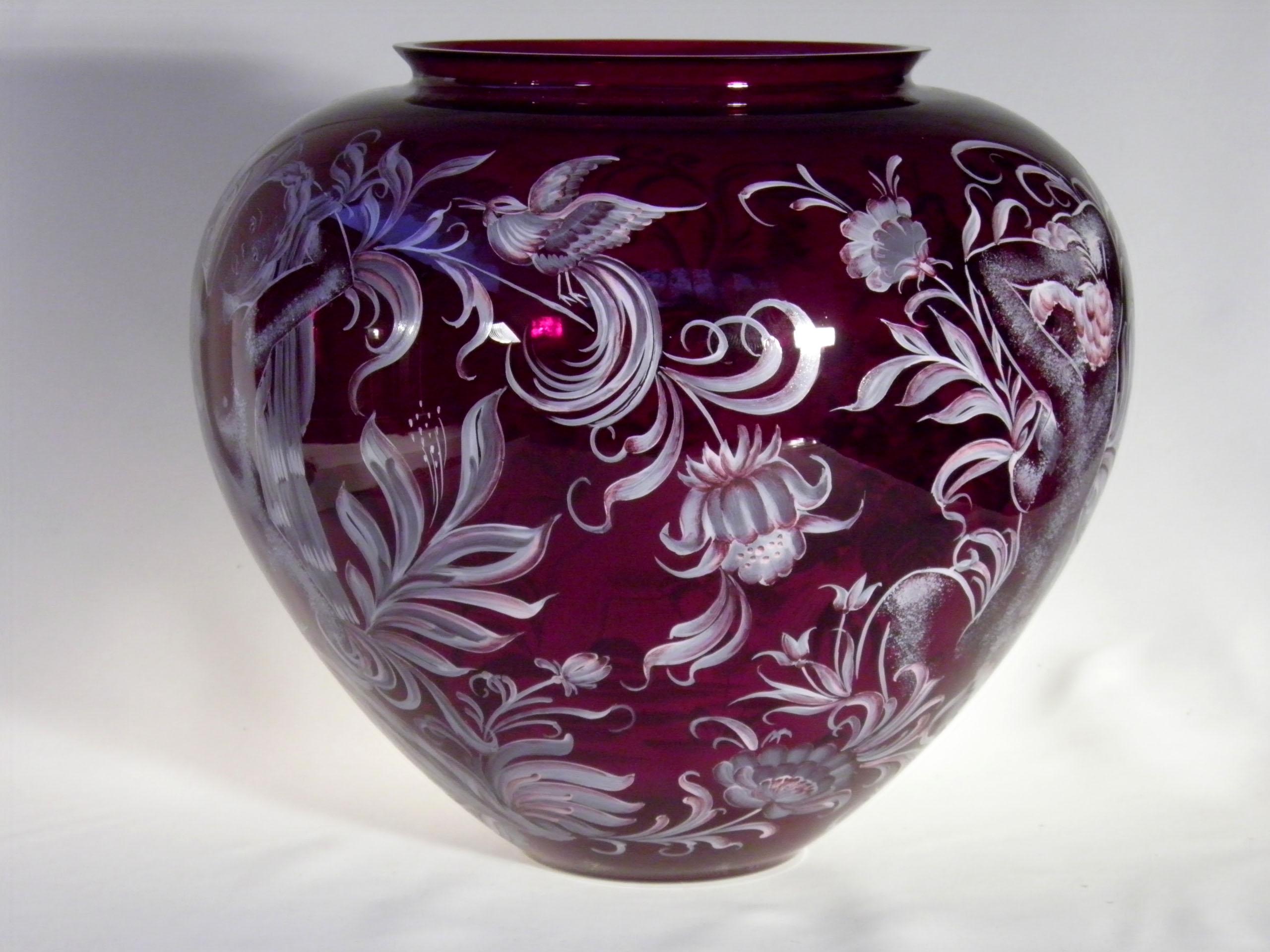 Czech Bohemian Vintage Granate Glass Vase Acts 20th Century